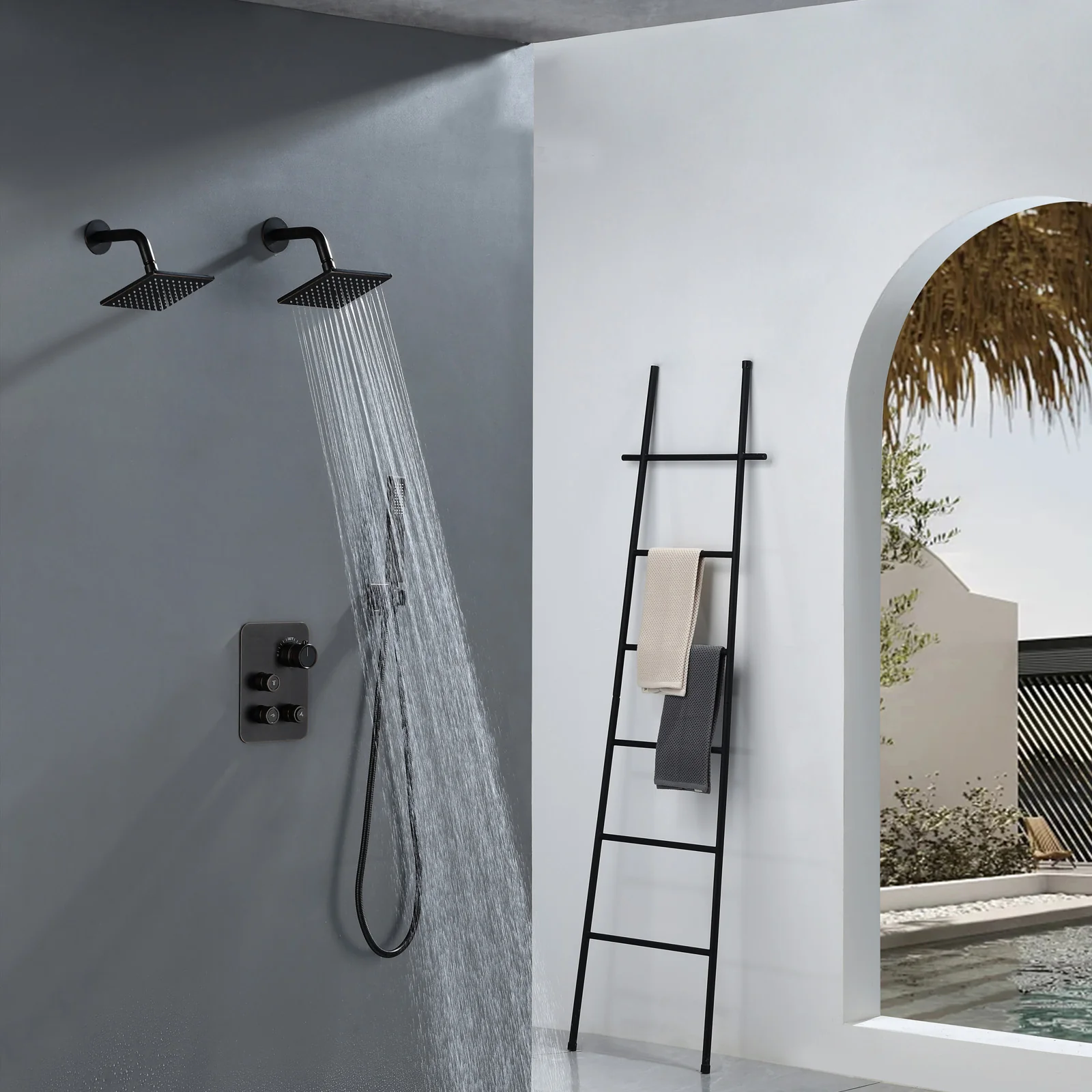 Brushed Gold Or Brushed Nickel or Matte Black or chrome or oil rubber bronze 3-Way Thermostatic Shower Valve System with Dual Regular Heads - Simultaneous or Separate Functionality - Image 27