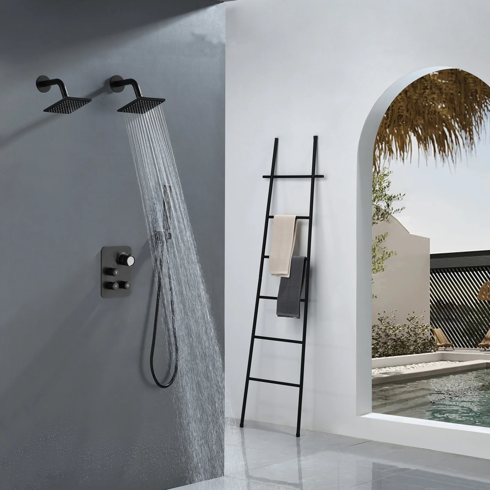 Brushed Gold Or Brushed Nickel or Matte Black or chrome or oil rubber bronze 3-Way Thermostatic Shower Valve System with Dual Regular Heads - Simultaneous or Separate Functionality - Image 4
