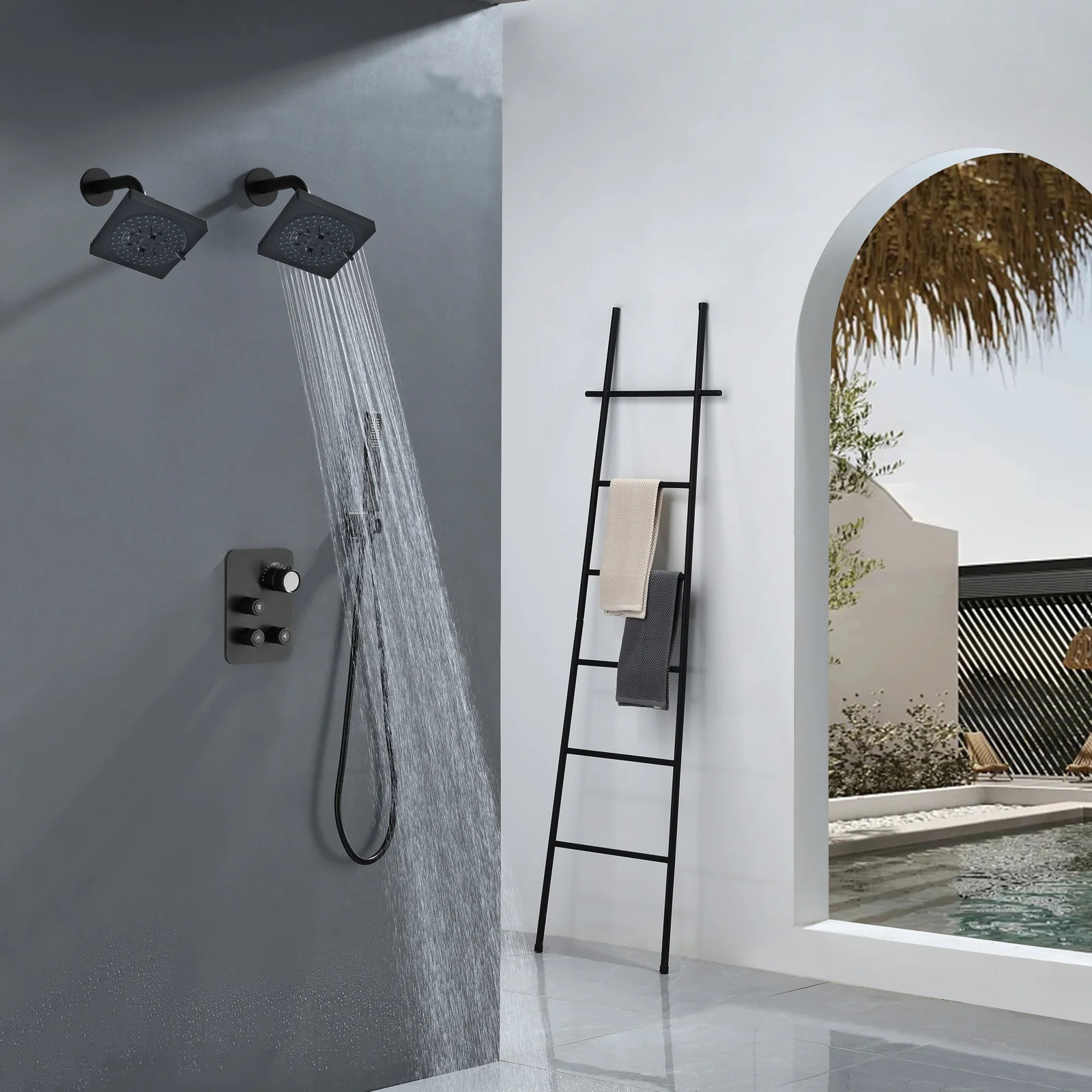 Brushed Gold Or Brushed Nickel or Matte Black or chrome or oil rubber bronze 3-Way Thermostatic Shower Valve System with Dual Regular Heads - Simultaneous or Separate Functionality - Image 5