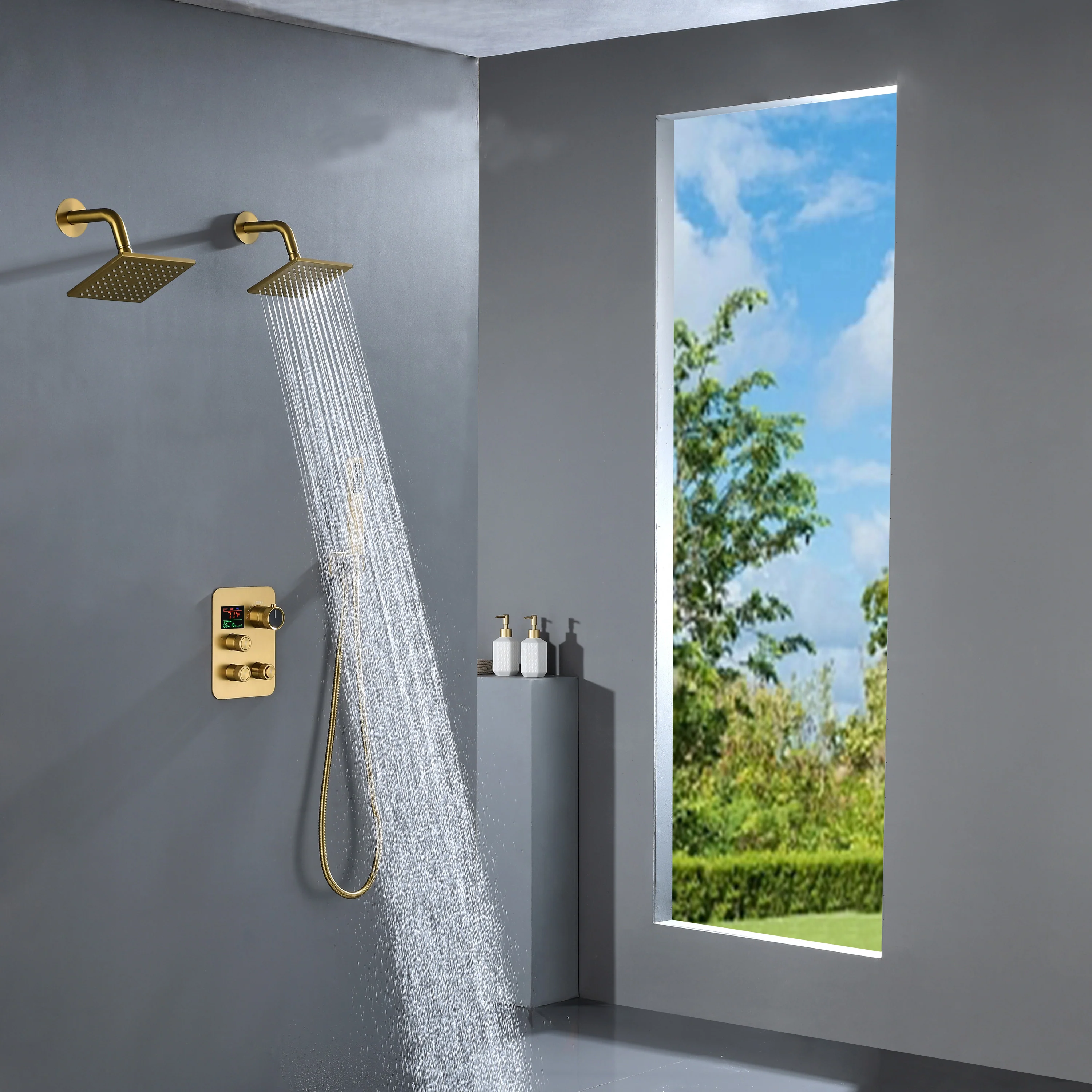 Brushed Gold Or Brushed Nickel or Matte Black or chrome or oil rubber bronze 3-Way Thermostatic Shower Valve System with Dual Regular Heads - Simultaneous or Separate Functionality - Image 8