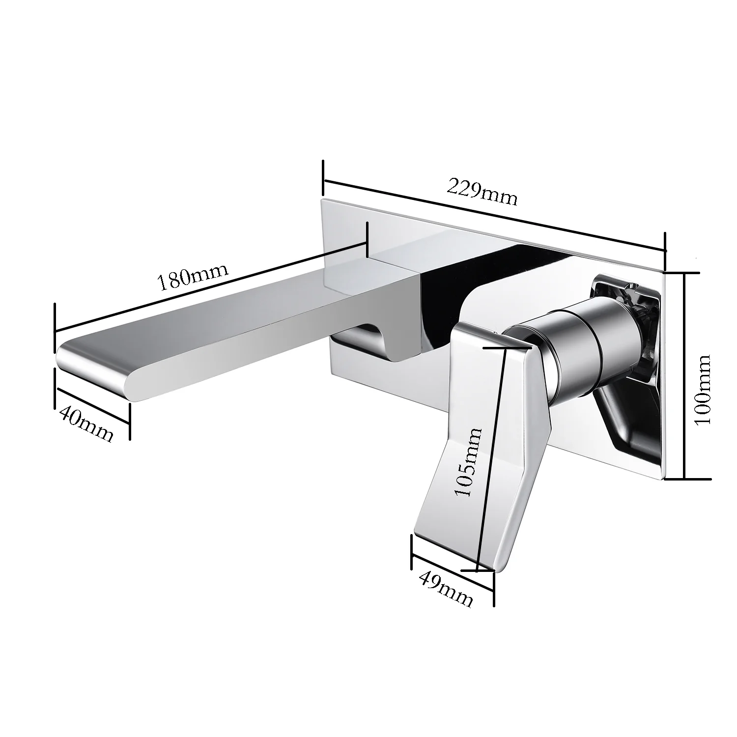 Chrome waterfall Wall mount Single handles bathroom sink faucet with brass pop up overflow drain - Image 5