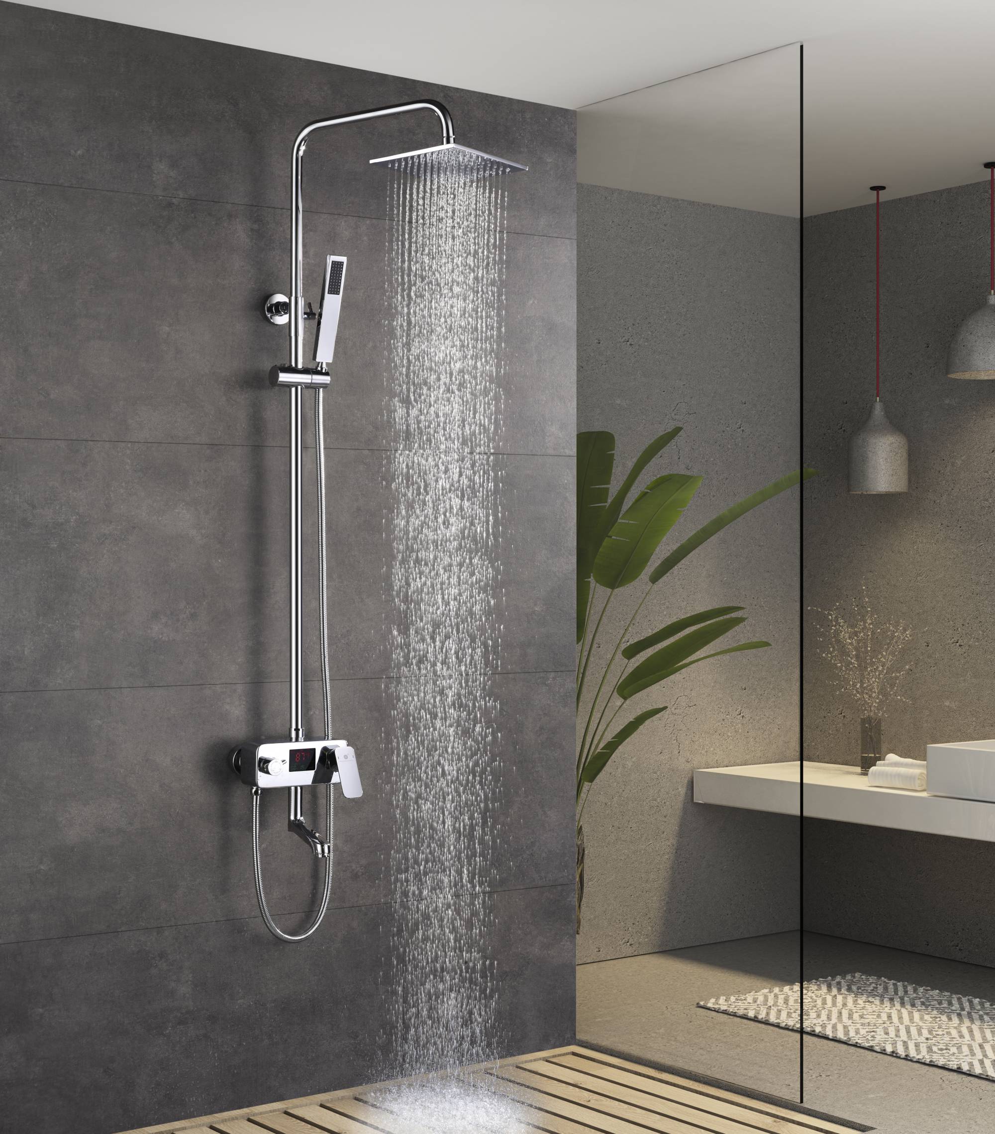 8inch 3 LED light colors Digital Chrome Rain Shower Faucet Wall Mounted Bathtub Shower Hand Shower Mixer - Image 4