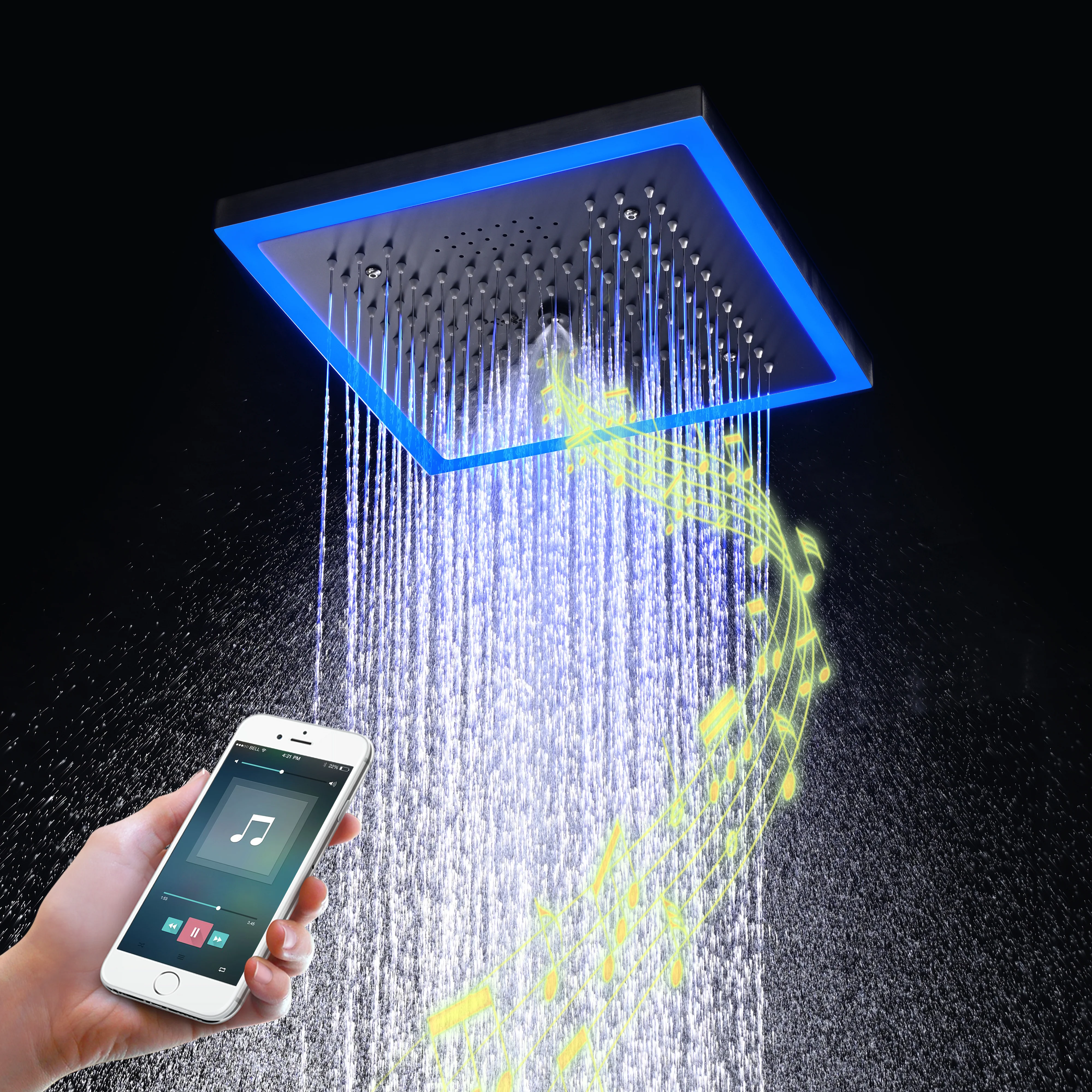 Flushed mount 12 inch 64 LED colors light Brushed gold Bluetooth Music 3 ways Shower Faucet - Image 23