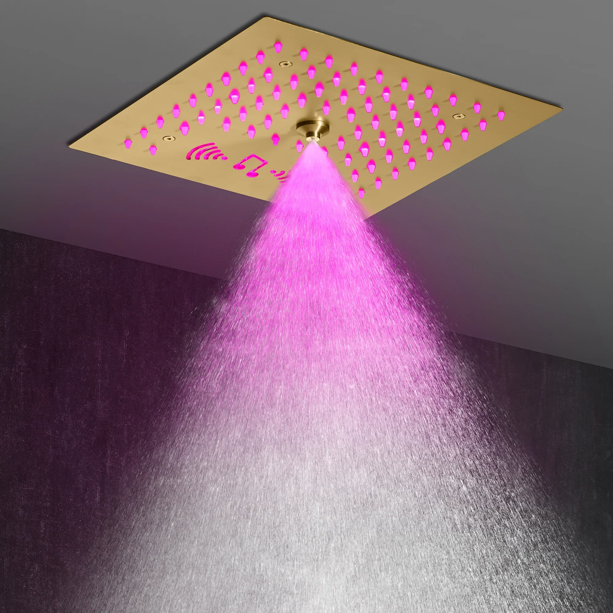 Flushed mount 12 inch 64 LED colors light Brushed gold Bluetooth Music 3 ways Shower Faucet - Image 4