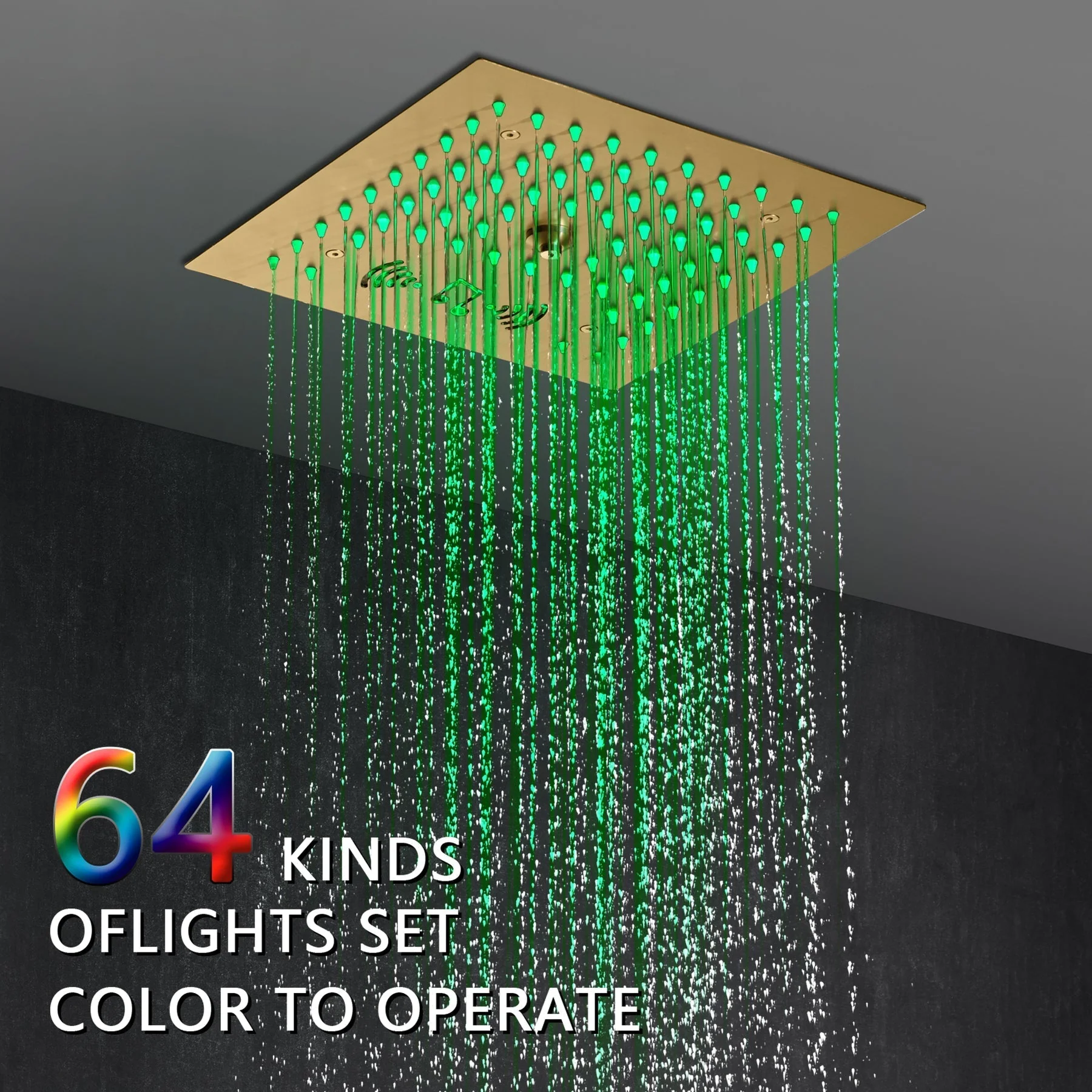 Brushed Gold 4-Way Thermostatic Shower Faucet: Flush Mount with Waterfall Tub Spout, 12-Inch LED Light Shower Head with 64 Colors and Bluetooth Music - Image 10