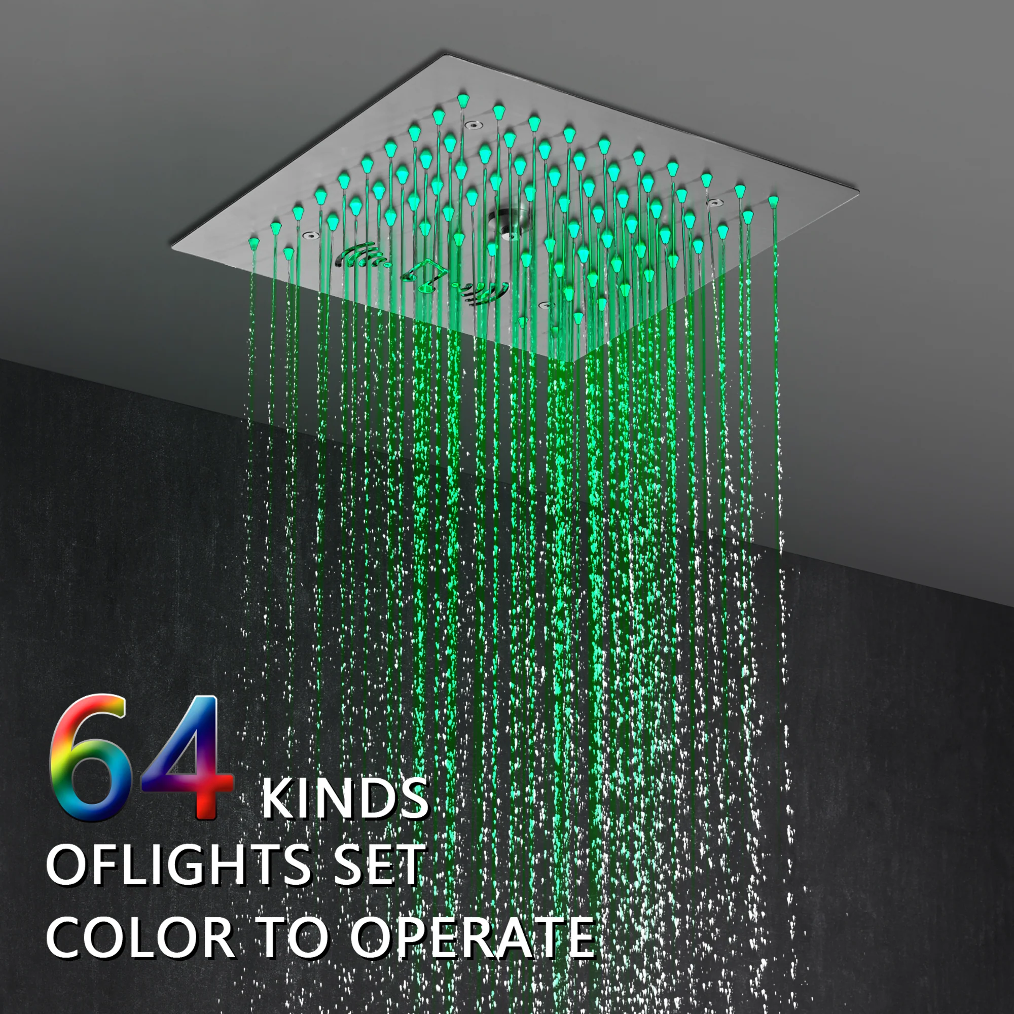 12-Inch Flush-Mount Brushed Nickel Thermostatic Shower Faucet: 4-Way Control, 64-Color LED Lighting, Bluetooth Music, and Body Sprayers - Image 3