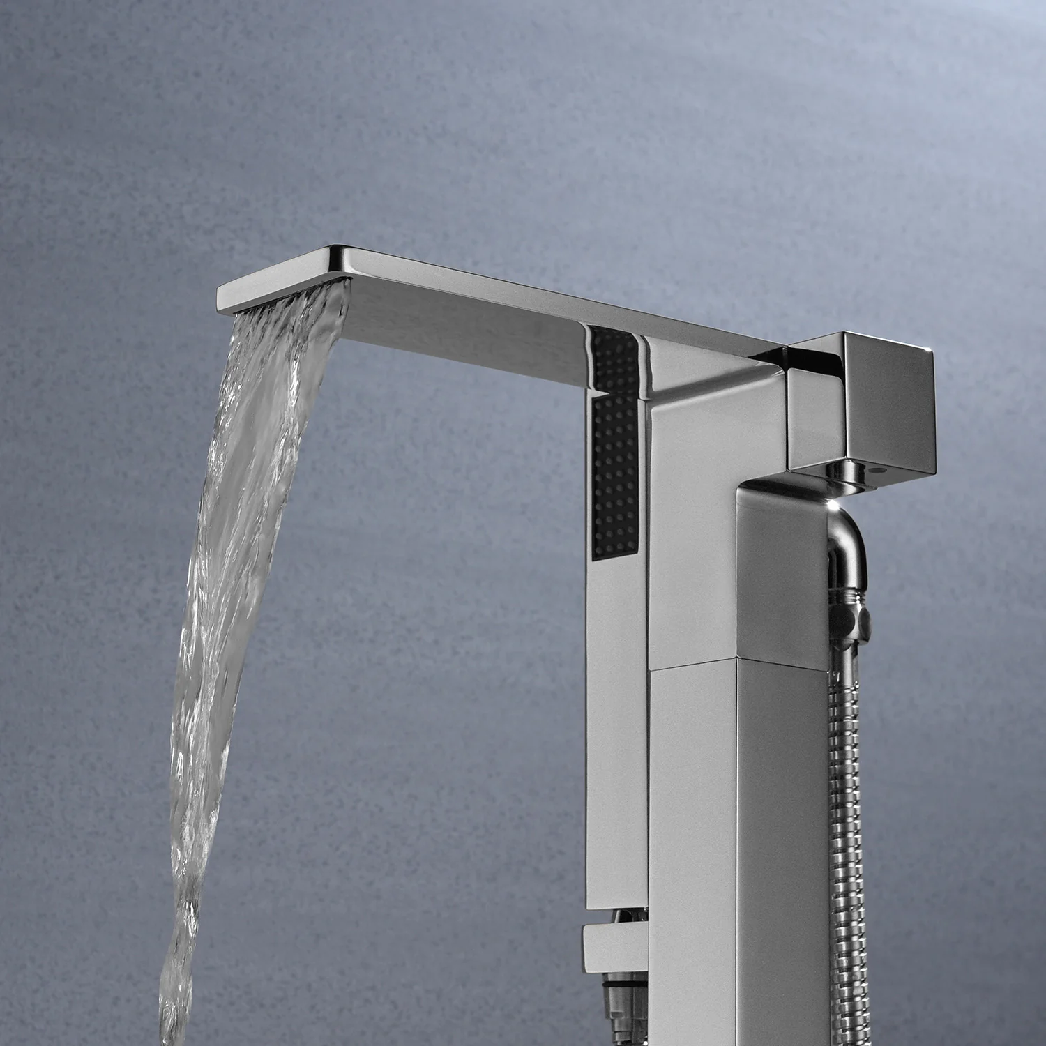 waterfall High quality Freestanding Bathtub Faucet Tub Filler Brushed Nickel Waterfall Floor Mount - Image 2