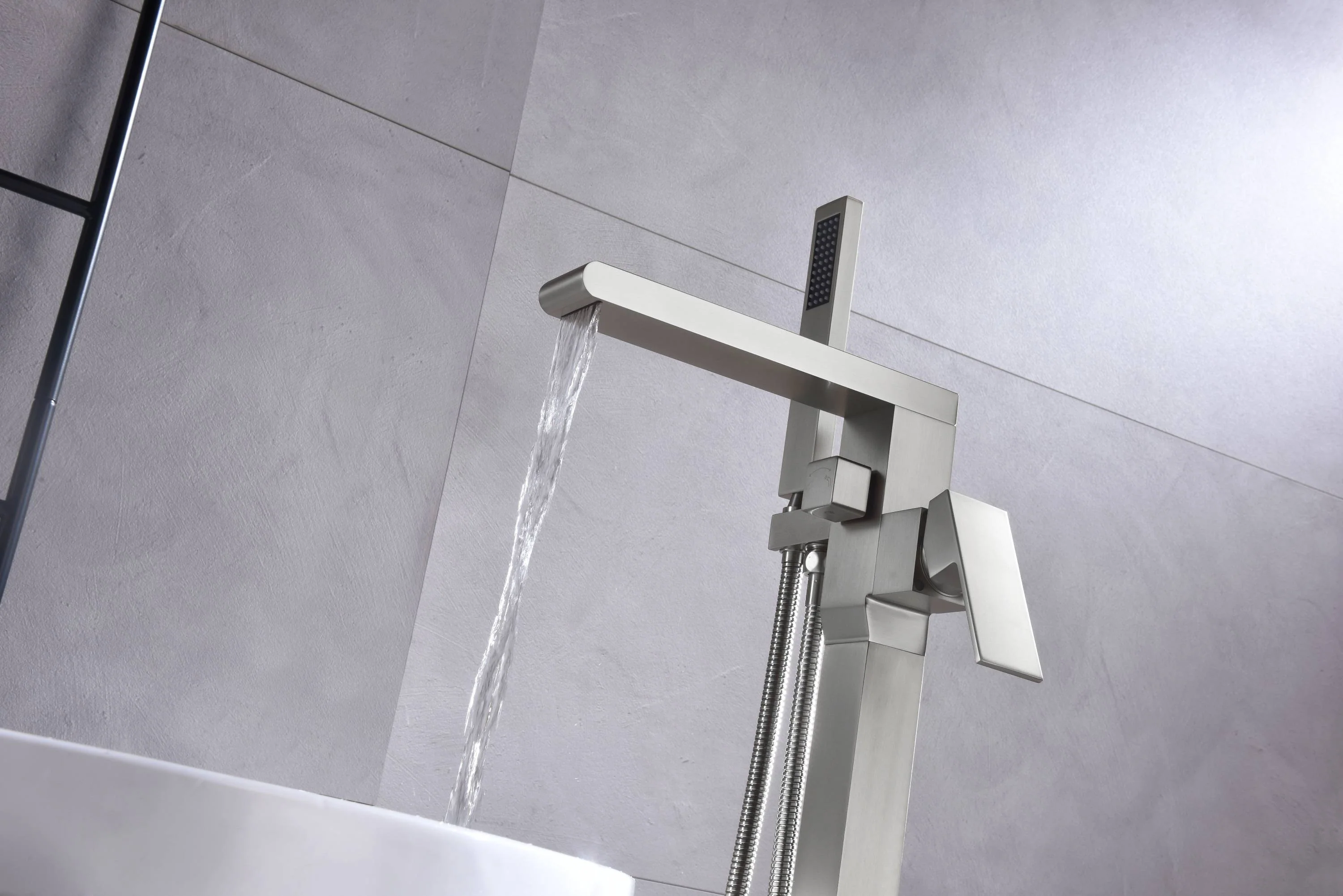 Waterfall pressure balance Freestanding Bathtub Faucet Tub Filler Brushed Nickel Waterfall Floor Mount - Image 2