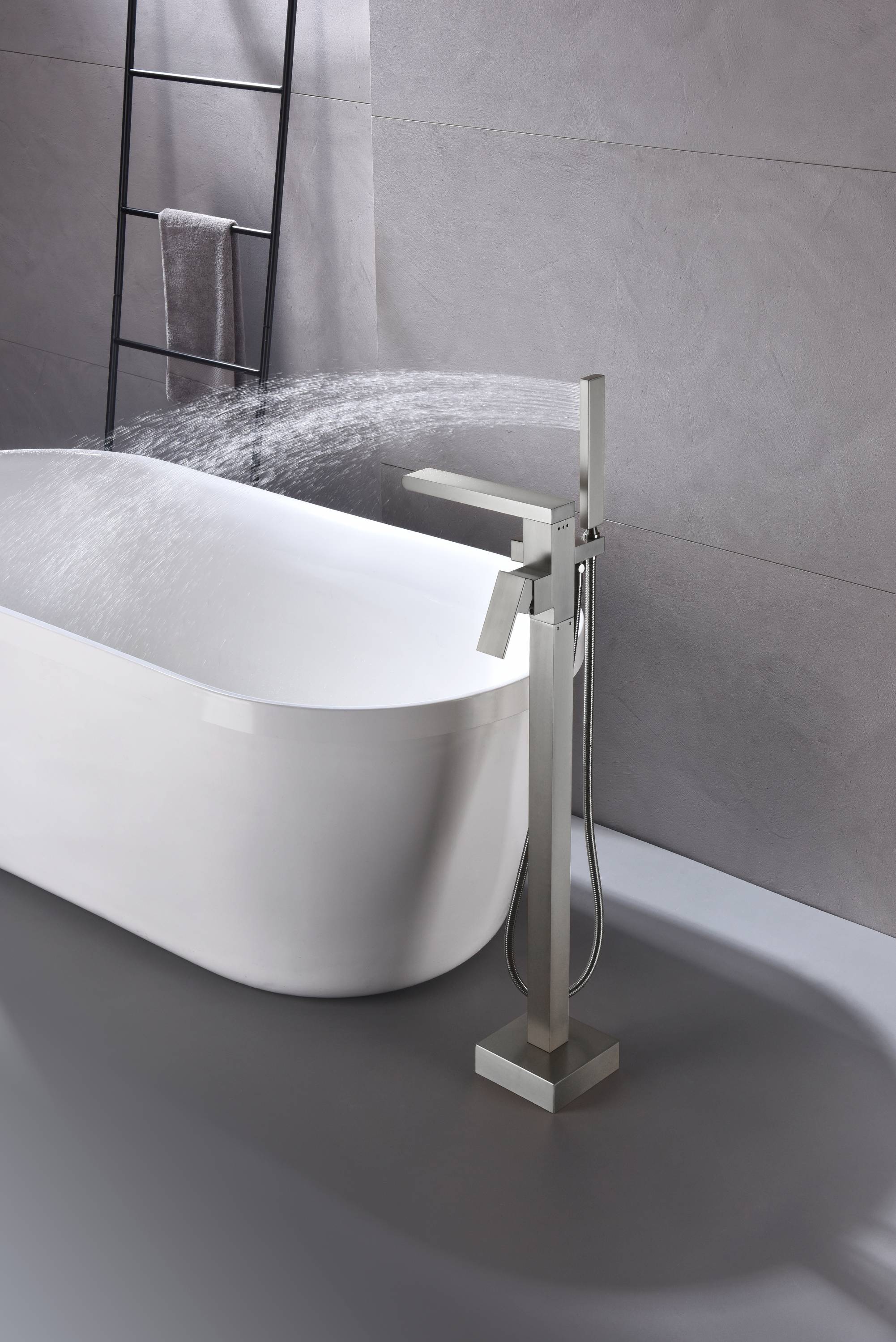 Waterfall pressure balance Freestanding Bathtub Faucet Tub Filler Brushed Nickel Waterfall Floor Mount - Image 5