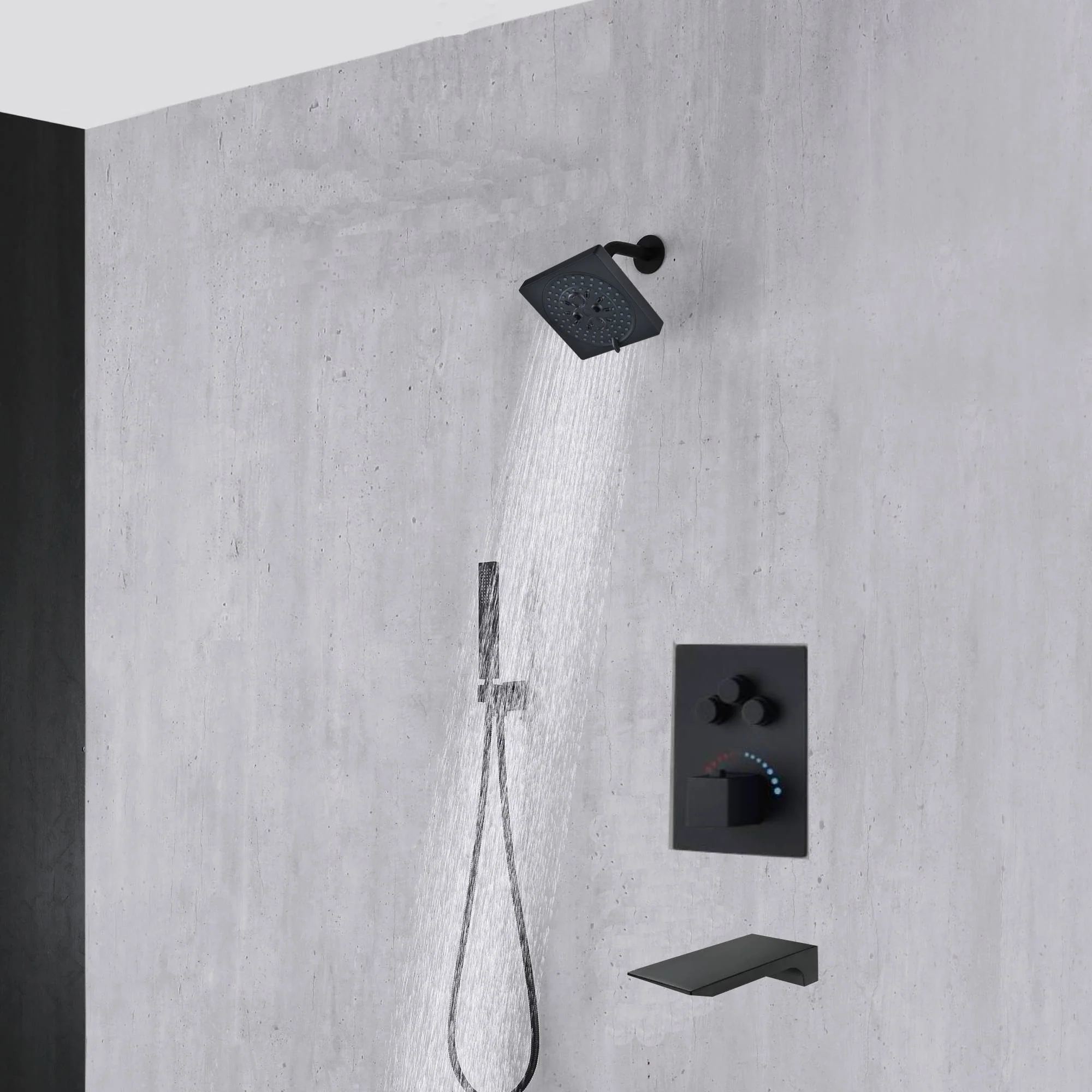 Matte Black Wall-Mounted 12" or 16" Rain Shower Head with 3-Way Thermostatic Faucet - Image 3