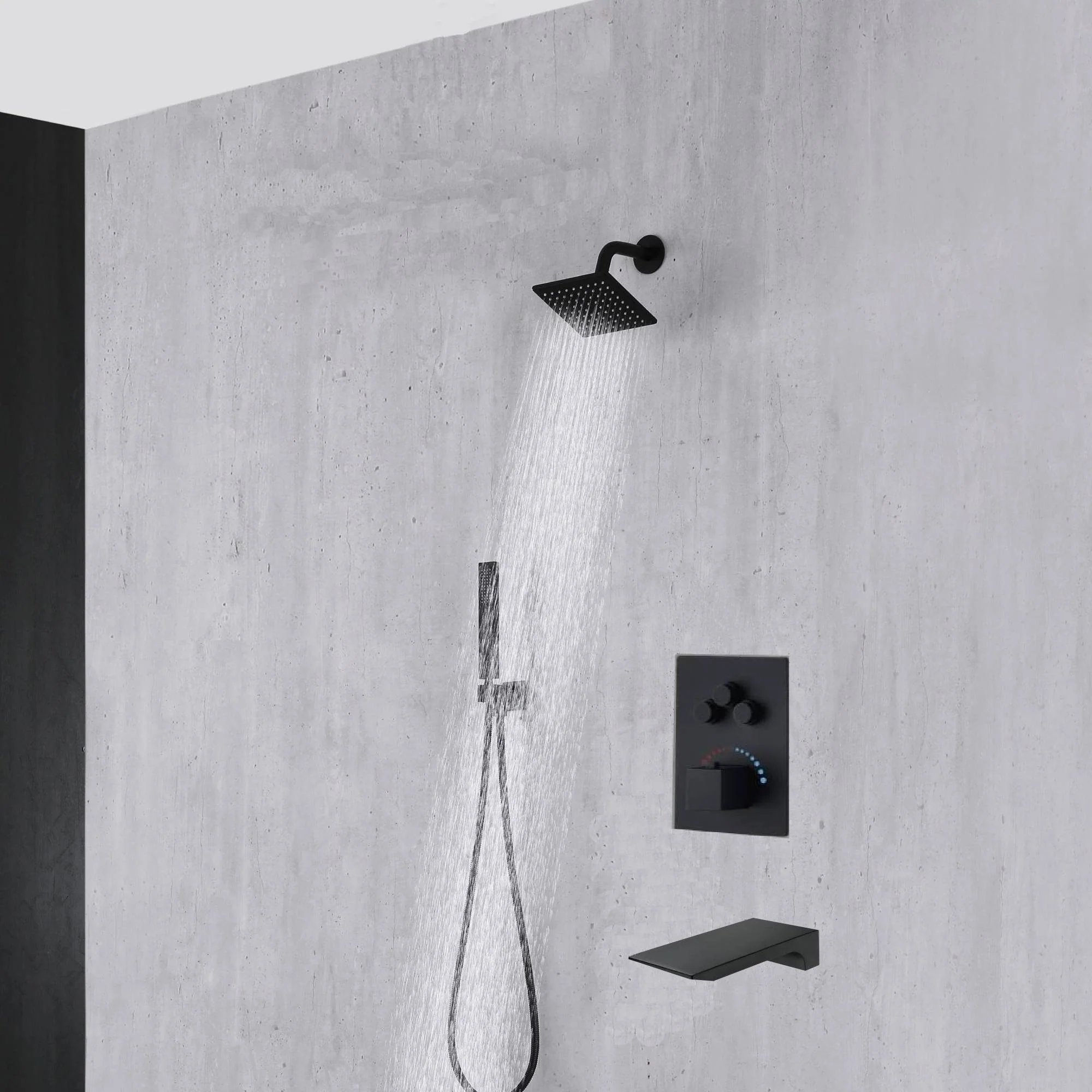 Matte Black Wall-Mounted 12" or 16" Rain Shower Head with 3-Way Thermostatic Faucet - Image 4
