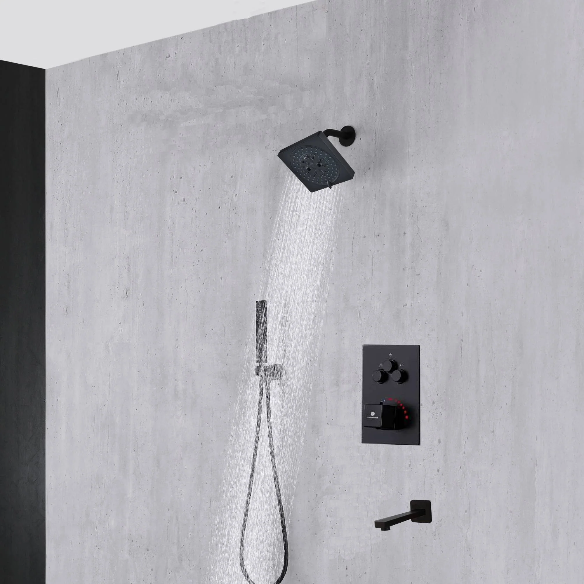 12-inch or 16-inch Wall Mount Matte Black Rain Shower Head with Thermostatic Faucet and Tub Spout - Immerse in a Blissful Shower Experience - Image 10