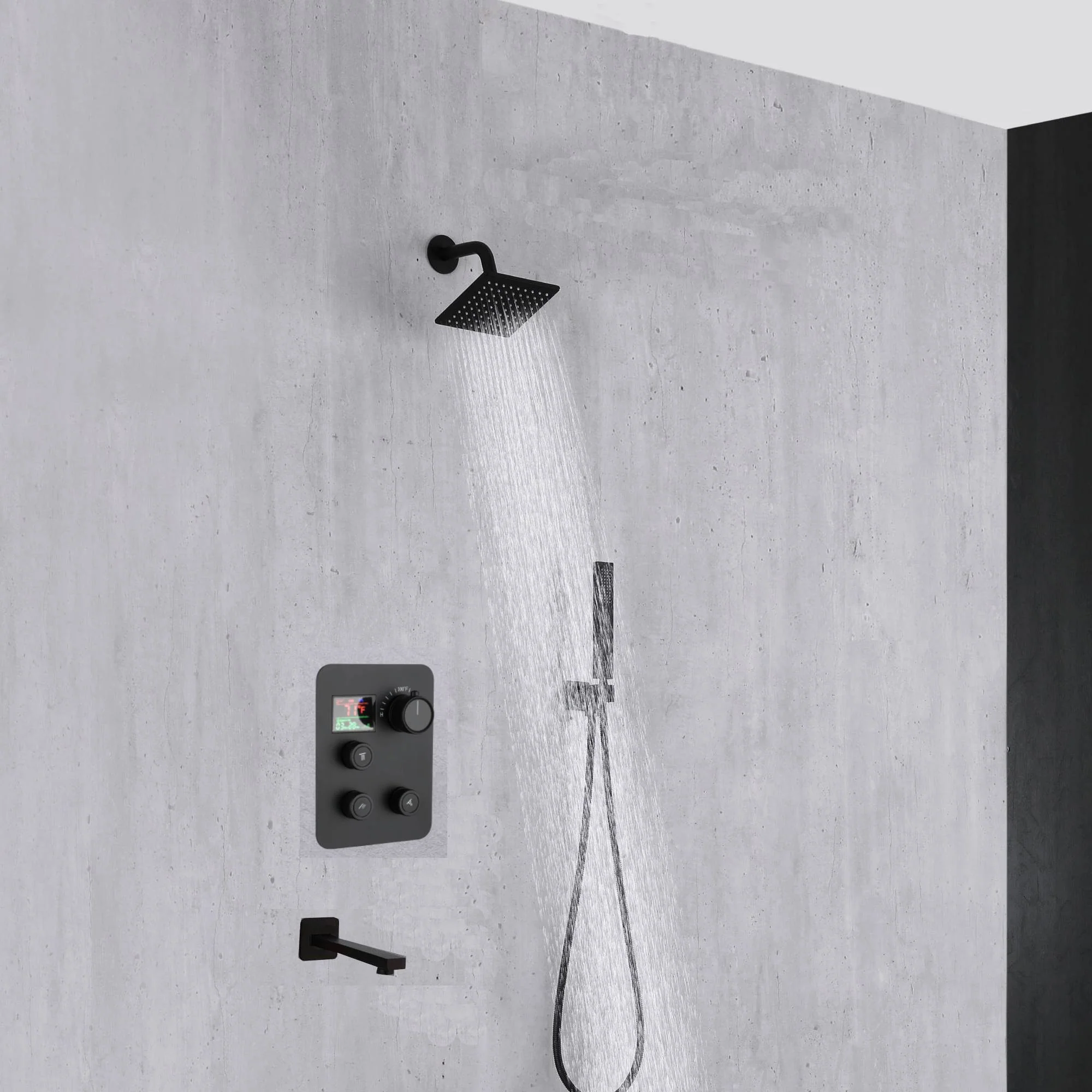 12-inch or 16-inch Wall Mount Matte Black Rain Shower Head with Thermostatic Faucet and Tub Spout - Immerse in a Blissful Shower Experience - Image 27