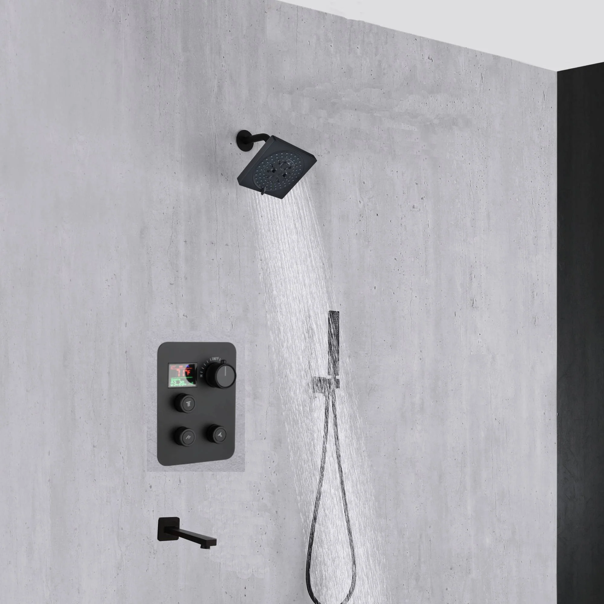 12-inch or 16-inch Wall Mount Matte Black Rain Shower Head with Thermostatic Faucet and Tub Spout - Immerse in a Blissful Shower Experience - Image 28