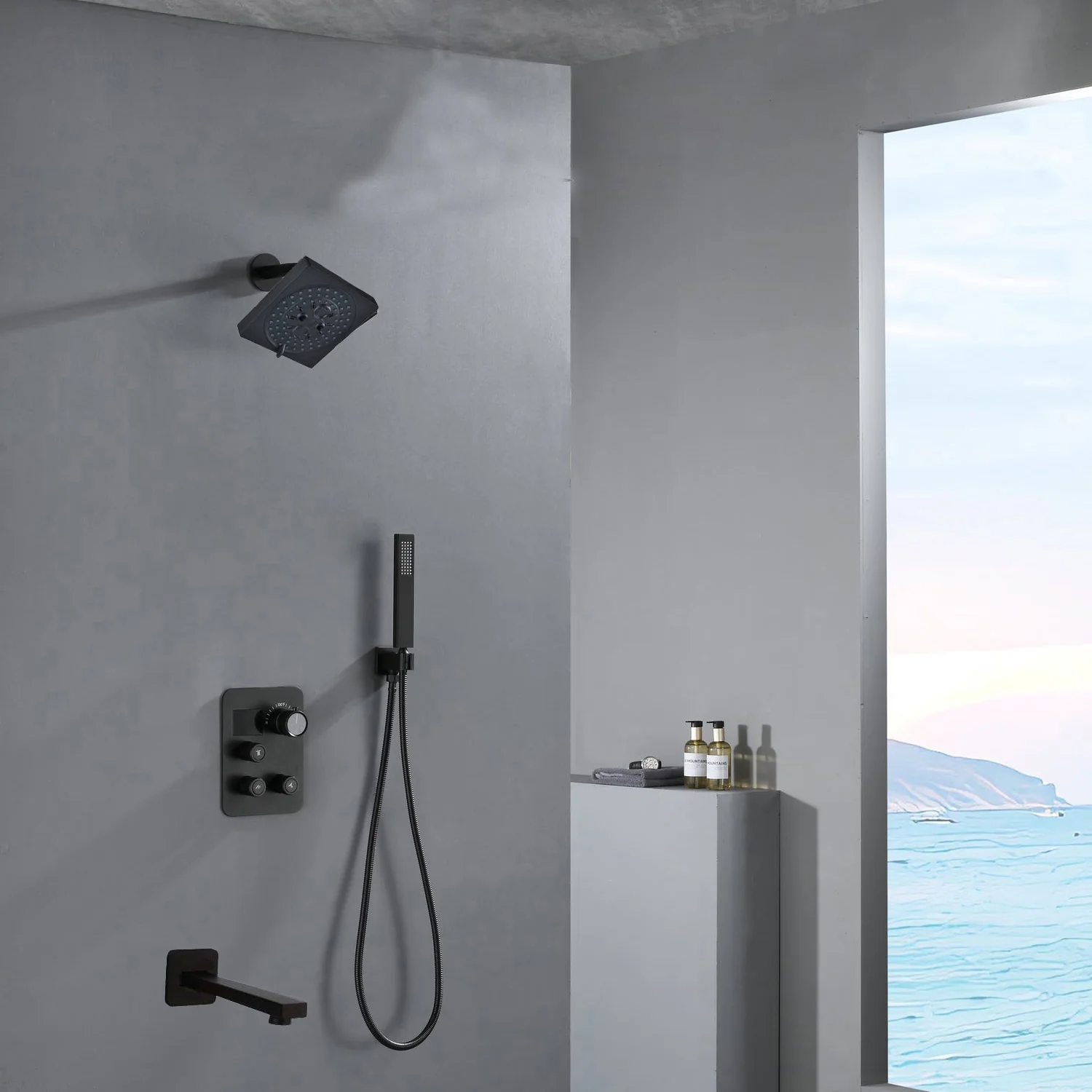 12-inch or 16-inch Wall Mount Matte Black Rain Shower Head with Thermostatic Faucet and Tub Spout - Immerse in a Blissful Shower Experience - Image 3