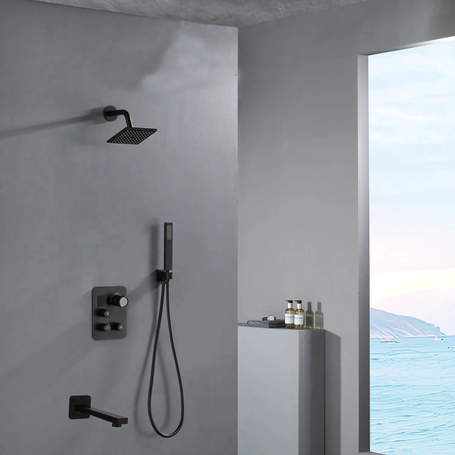 12-inch or 16-inch Wall Mount Matte Black Rain Shower Head with Thermostatic Faucet and Tub Spout - Immerse in a Blissful Shower Experience - Image 4