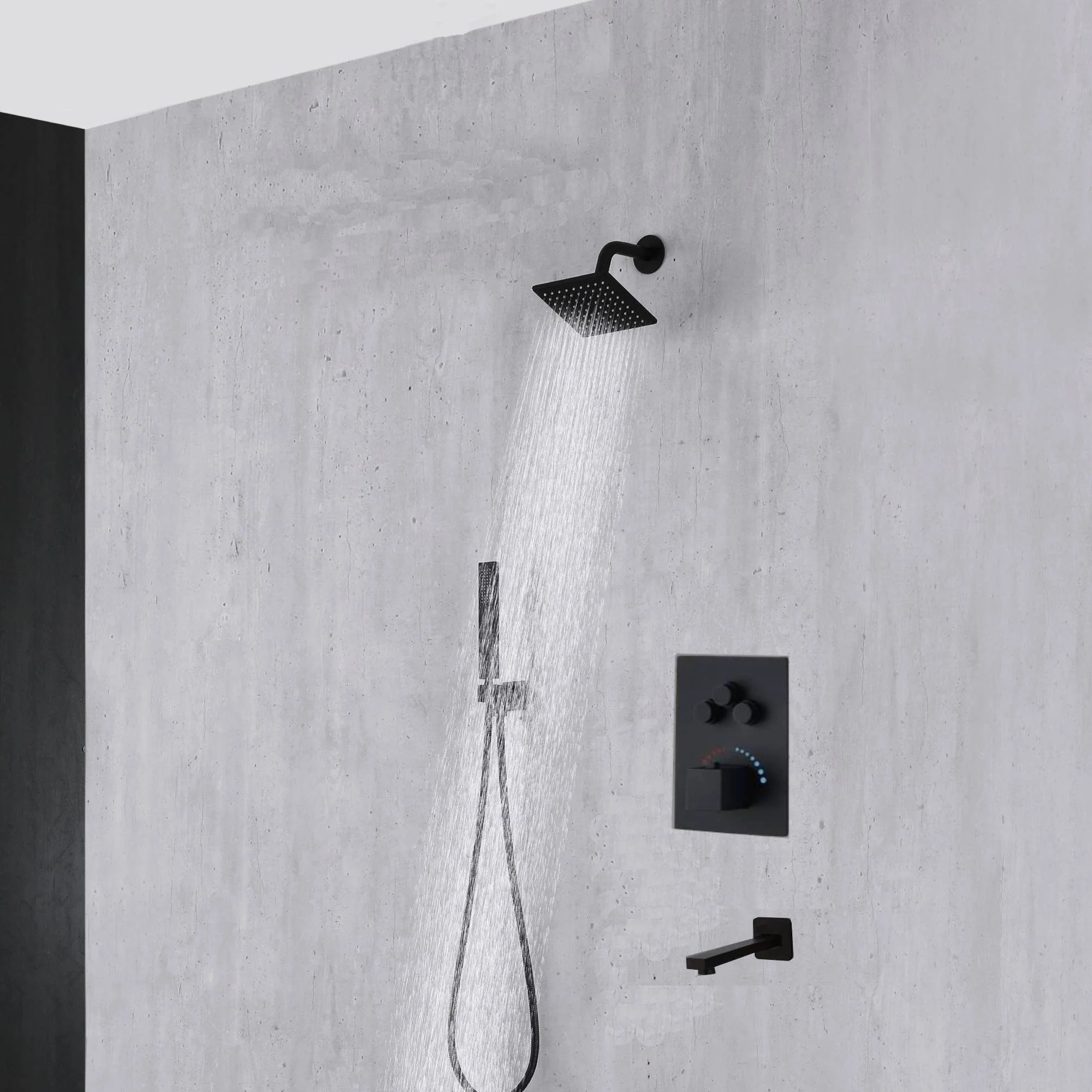 12-inch or 16-inch Wall Mount Matte Black Rain Shower Head with Thermostatic Faucet and Tub Spout - Immerse in a Blissful Shower Experience - Image 9