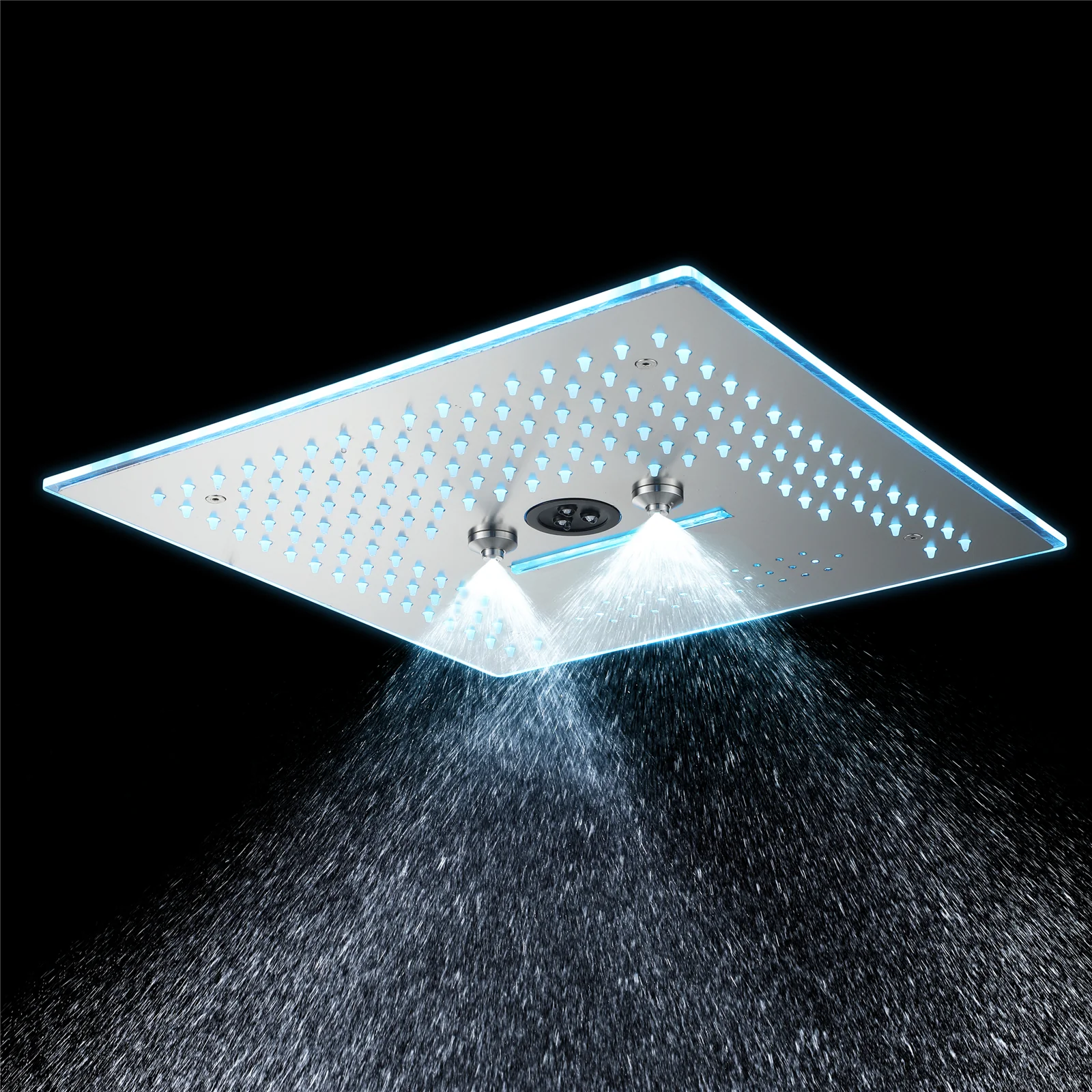Flushed Mounted Brushed Nickel 16'' x 16'' Shower Head: Featuring 64 LED Lights, Music, Rainfall, Waterfall, Mist, 360 Degrees Rotation, and Hydro Jet Technology - Image 14