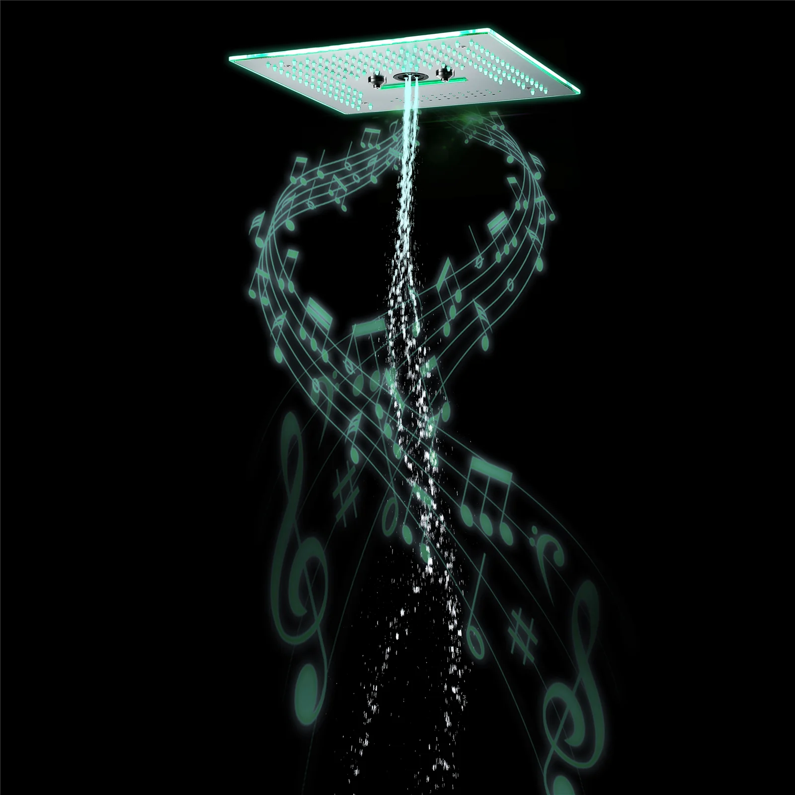 Flushed Mounted Brushed Nickel 16'' x 16'' Shower Head: Featuring 64 LED Lights, Music, Rainfall, Waterfall, Mist, 360 Degrees Rotation, and Hydro Jet Technology - Image 9