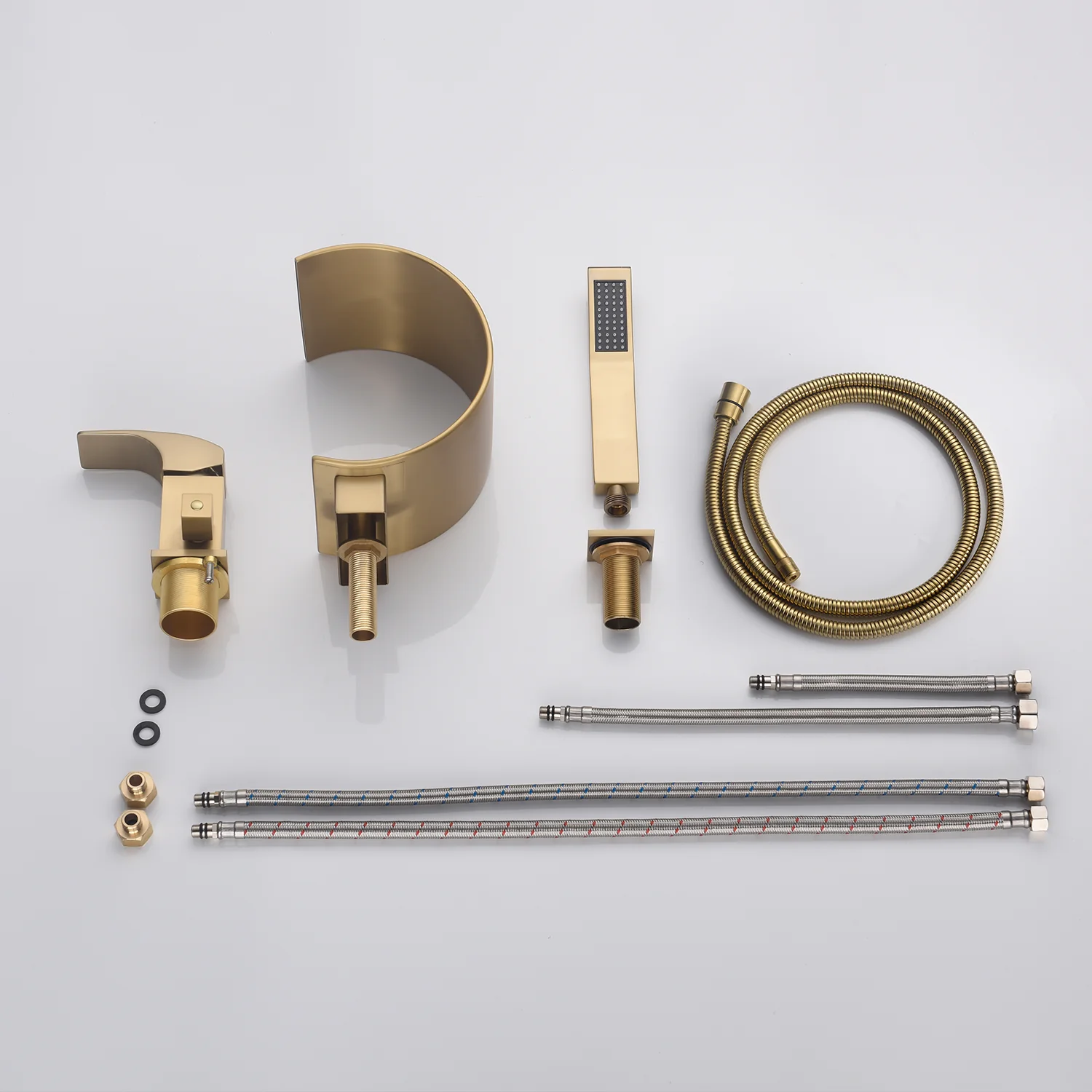 Brushed gold Bathtub Faucet Waterfall Mixer Faucet with Hand Shower Deck Mount - Image 4