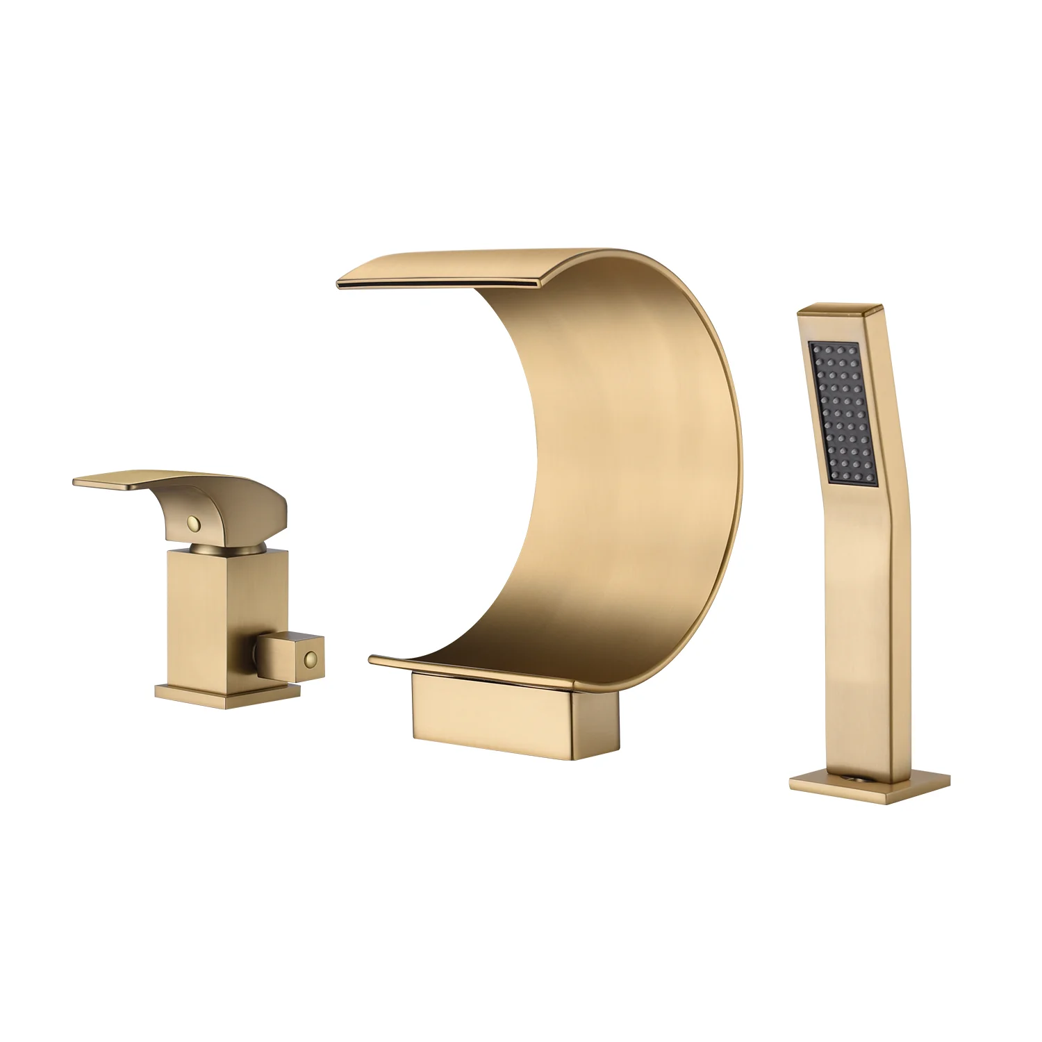 Brushed gold Bathtub Faucet Waterfall Mixer Faucet with Hand Shower Deck Mount - Image 5