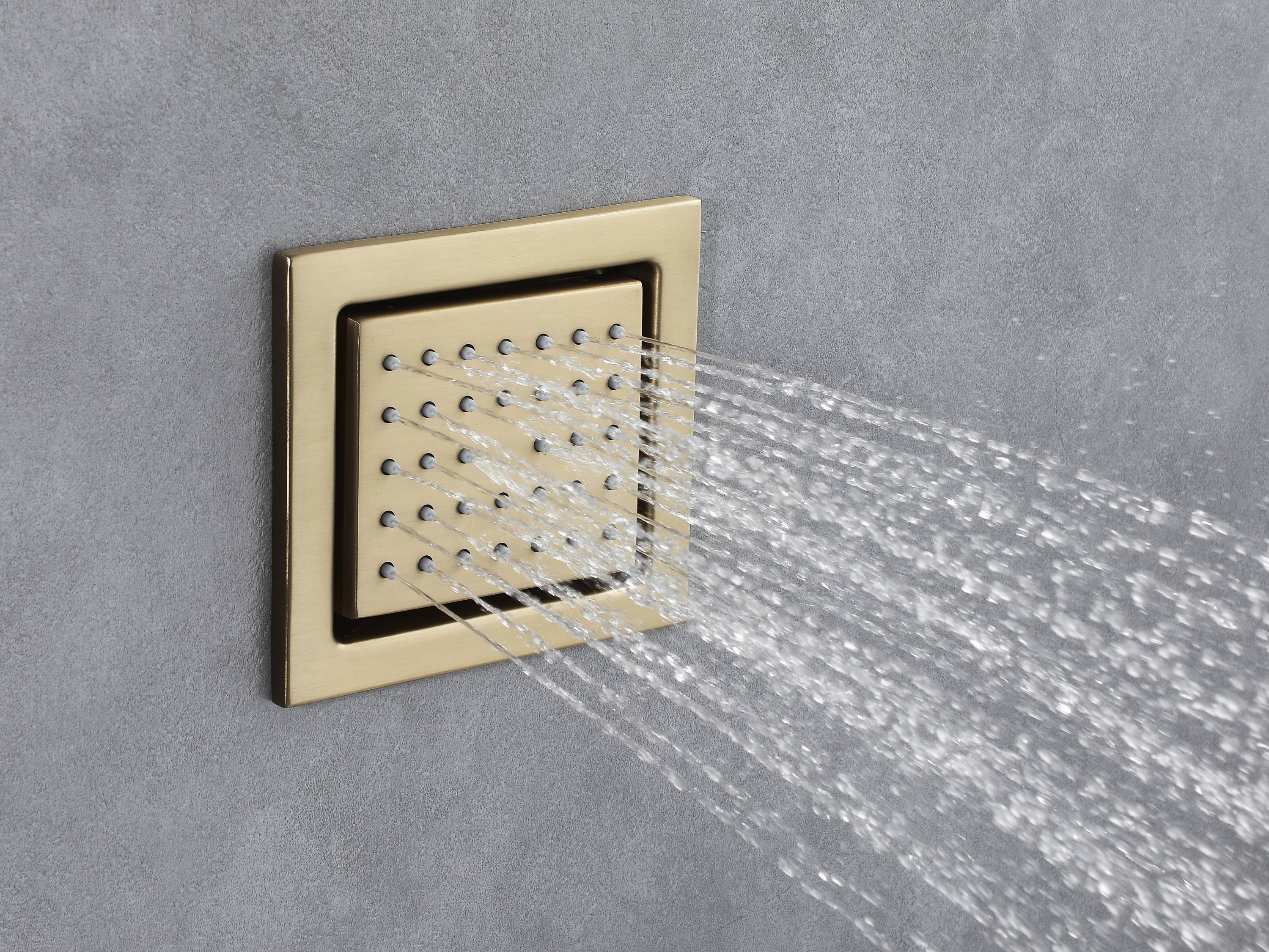 Brushed Gold 35-Inch LED Rainfall, Waterfall and Water Column Shower System with Bluetooth Music, 5-Way Thermostatic Valve, 3 Body Jets, Touch Panel, and Sliding Bar - Image 15