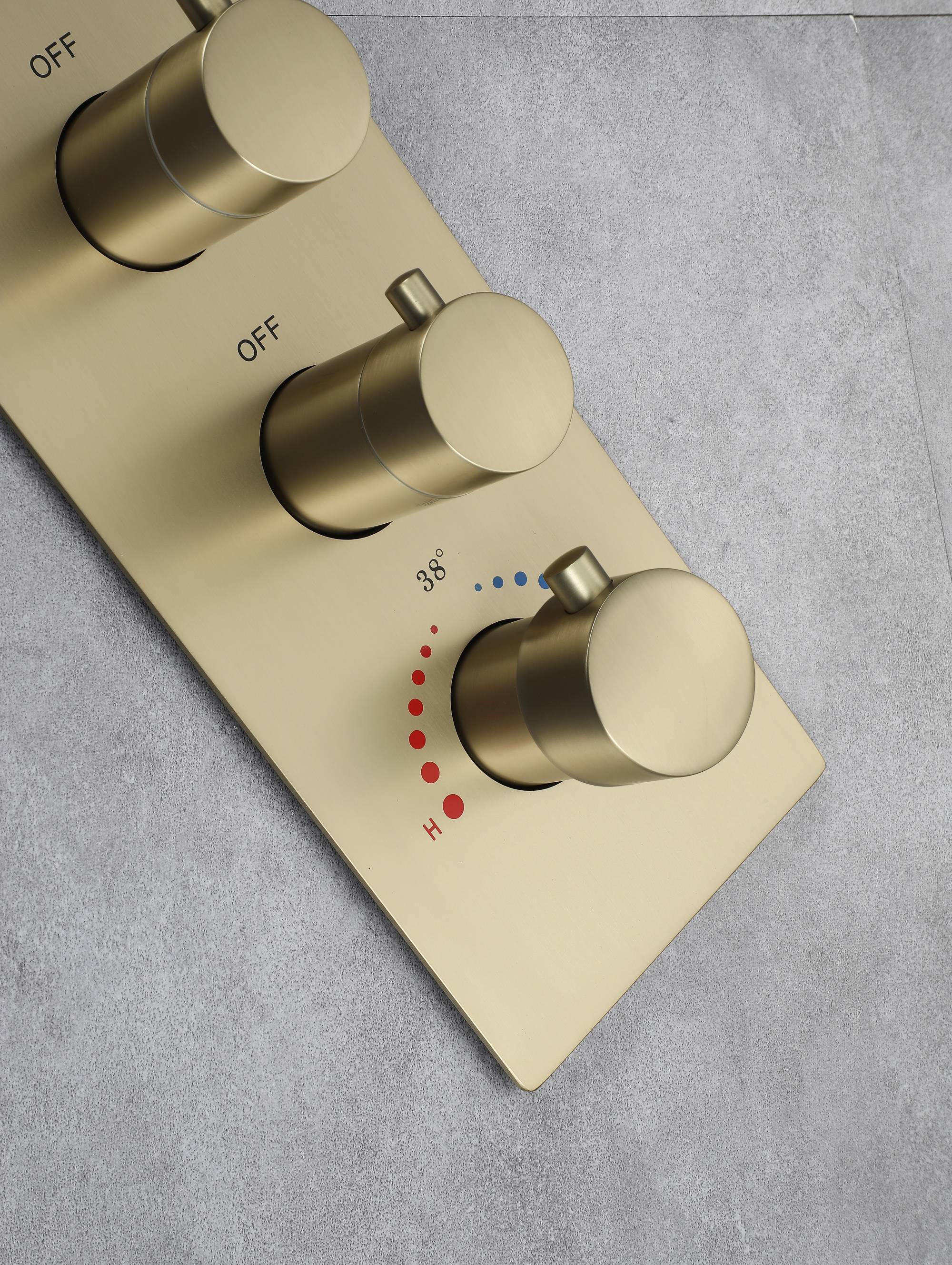 Brushed Gold 35-Inch LED Rainfall, Waterfall and Water Column Shower System with Bluetooth Music, 5-Way Thermostatic Valve, 3 Body Jets, Touch Panel, and Sliding Bar - Image 6
