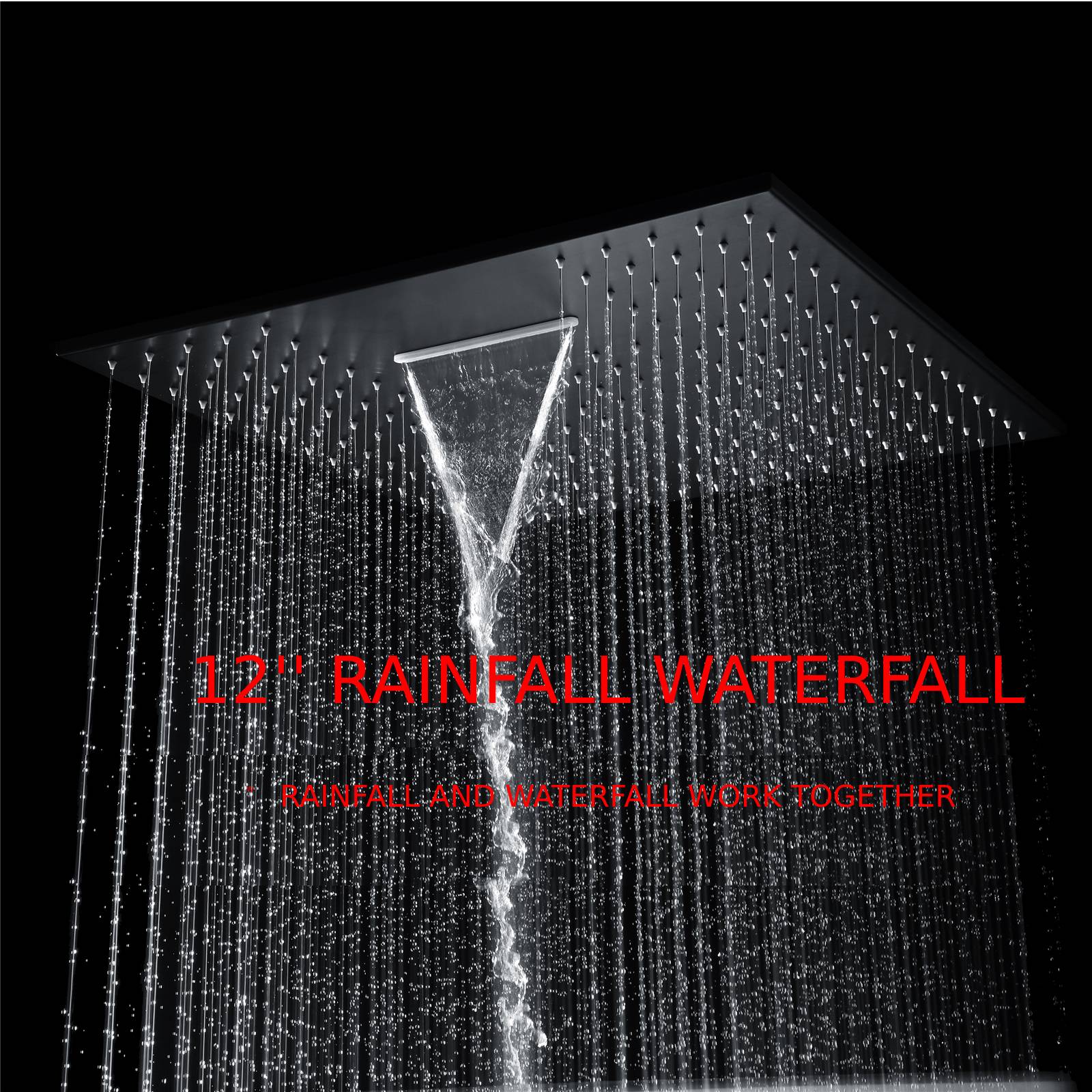 matte black ceiling mount 12 inch or 16 inch rain head 3 way digital display thermostatic shower faucet with Regular head wall mount - Image 28