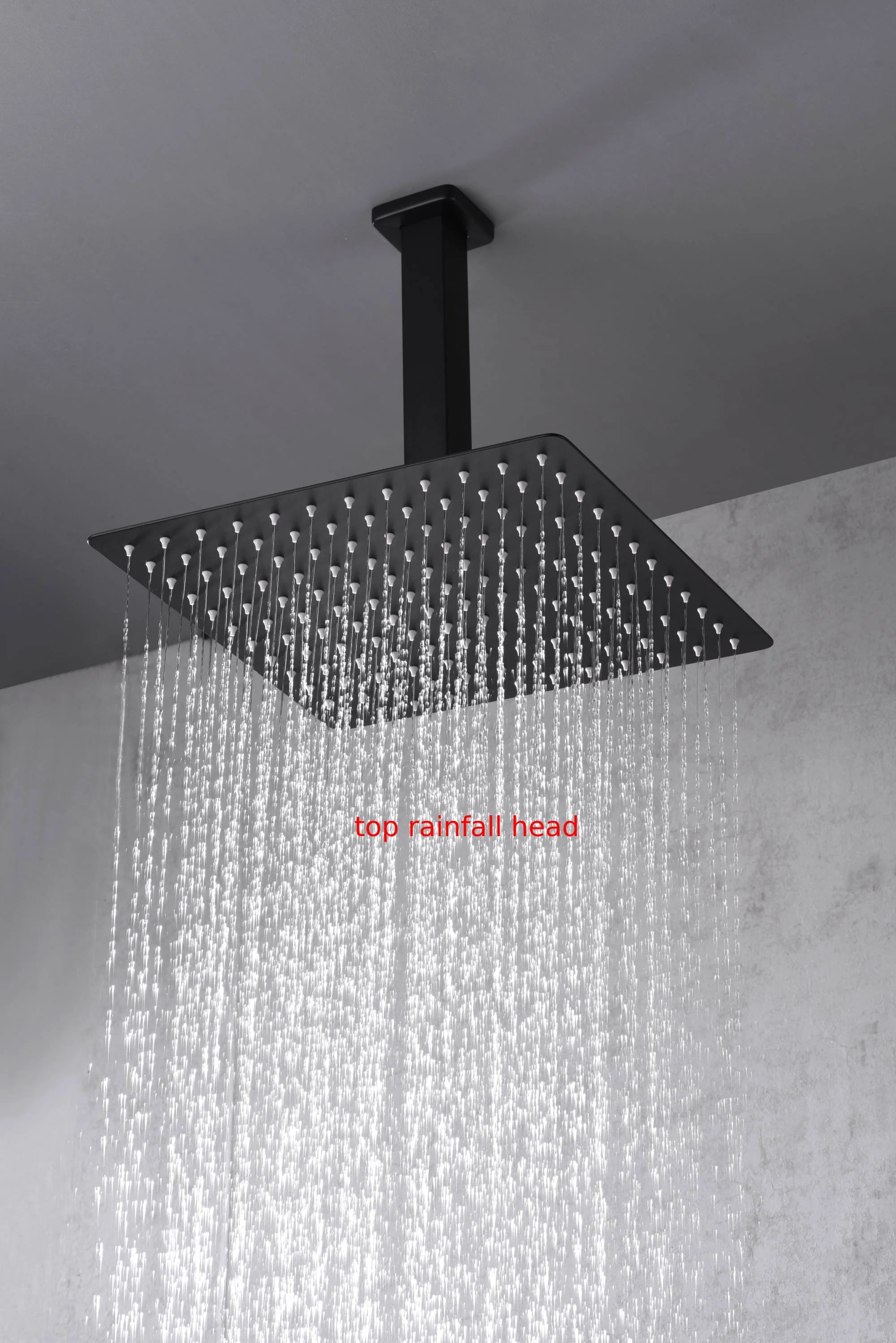 matte black ceiling mount 12 inch or 16 inch rain head 3 way thermostatic shower faucet with Regular head wall mount - Image 10