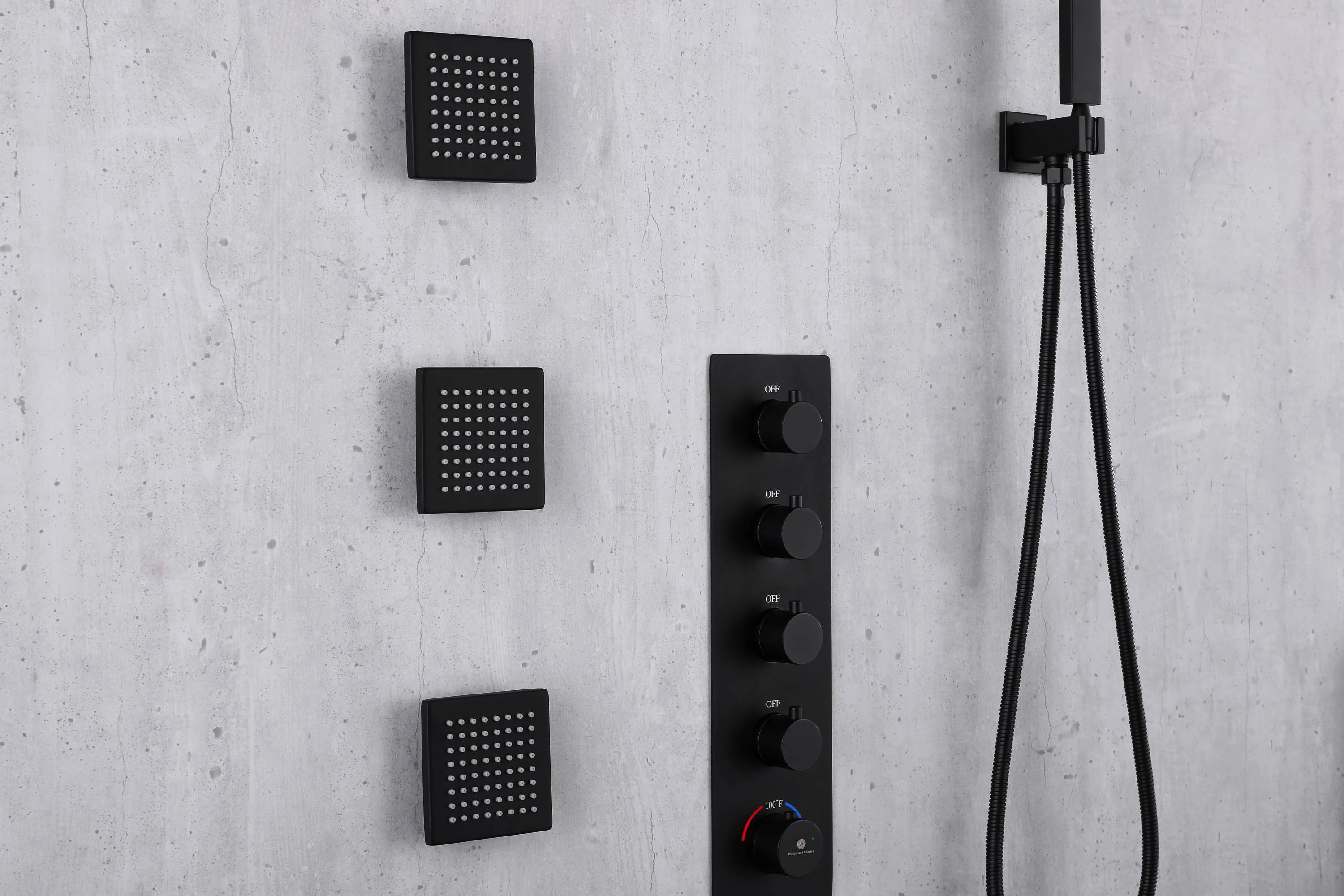 Matte Black Wall Mount 6" Dual Shower Head with 4-Way Thermostatic Faucet and Jets - Image 7