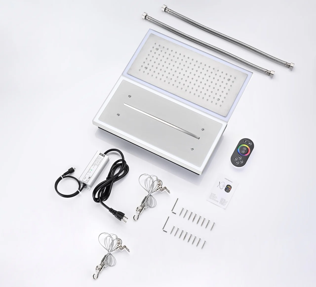 Flush Mount 16 x 16 inch or 32 x 8 inch rainfall waterfall 64 LED light Shower Head 3 way Digital Display Shower Faucet - Image 6