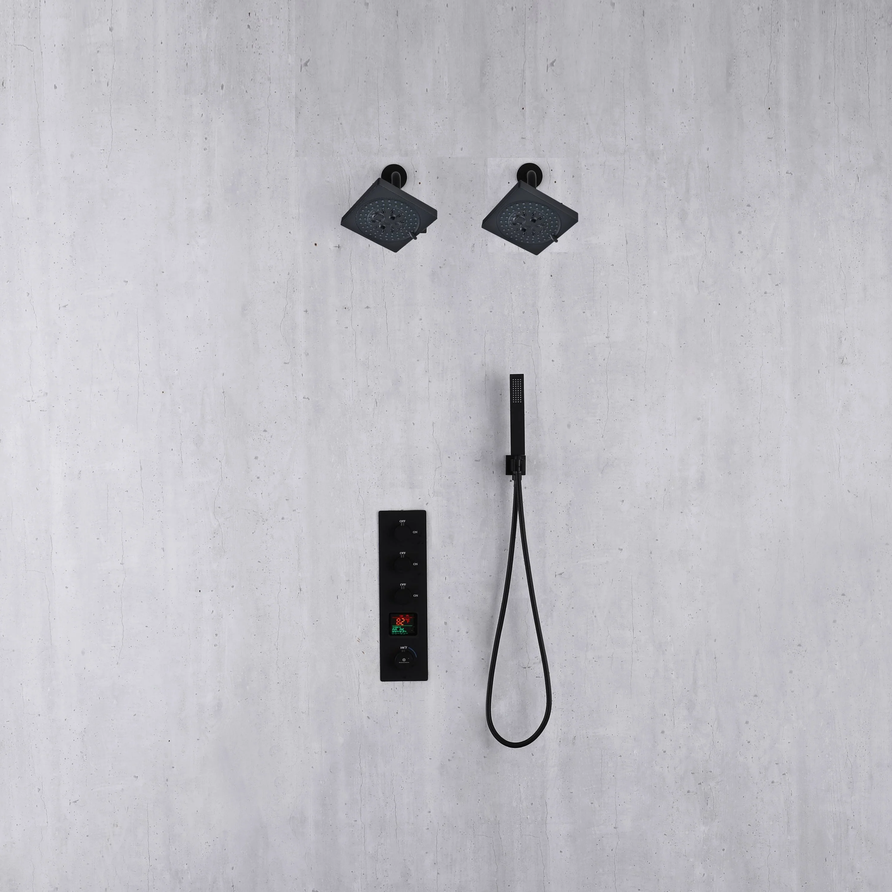 Matte Black wall mounted dual regular shower head 3 way thermostatic shower faucet - Image 2
