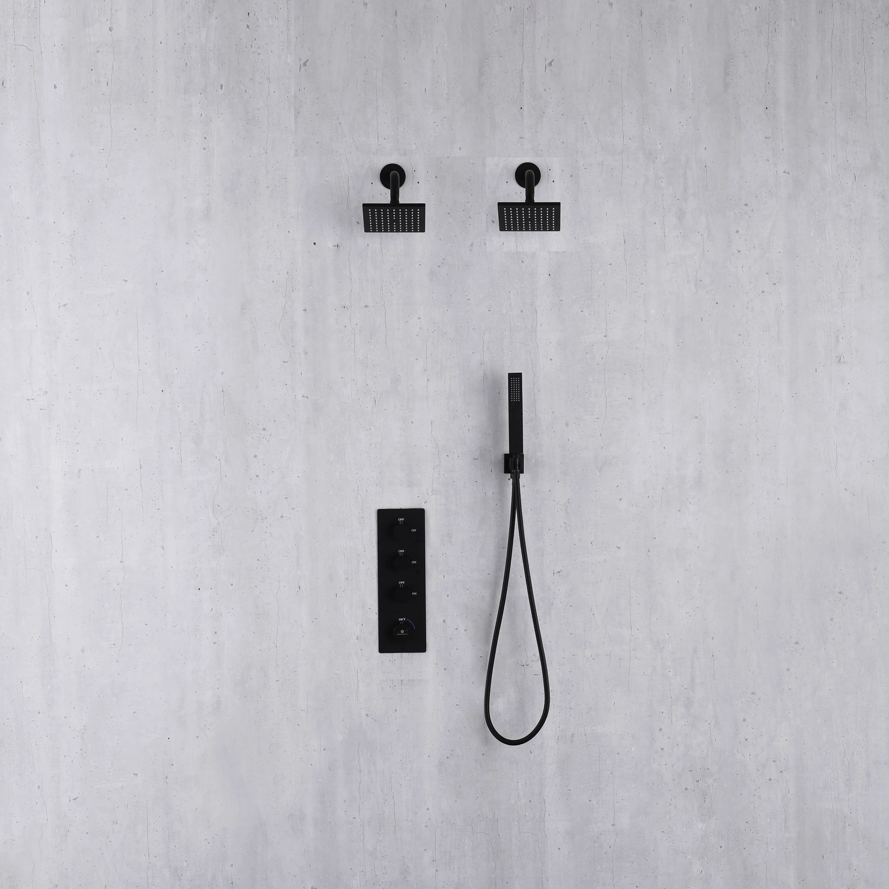 Matte Black wall mounted dual regular shower head 3 way thermostatic shower faucet - Image 3