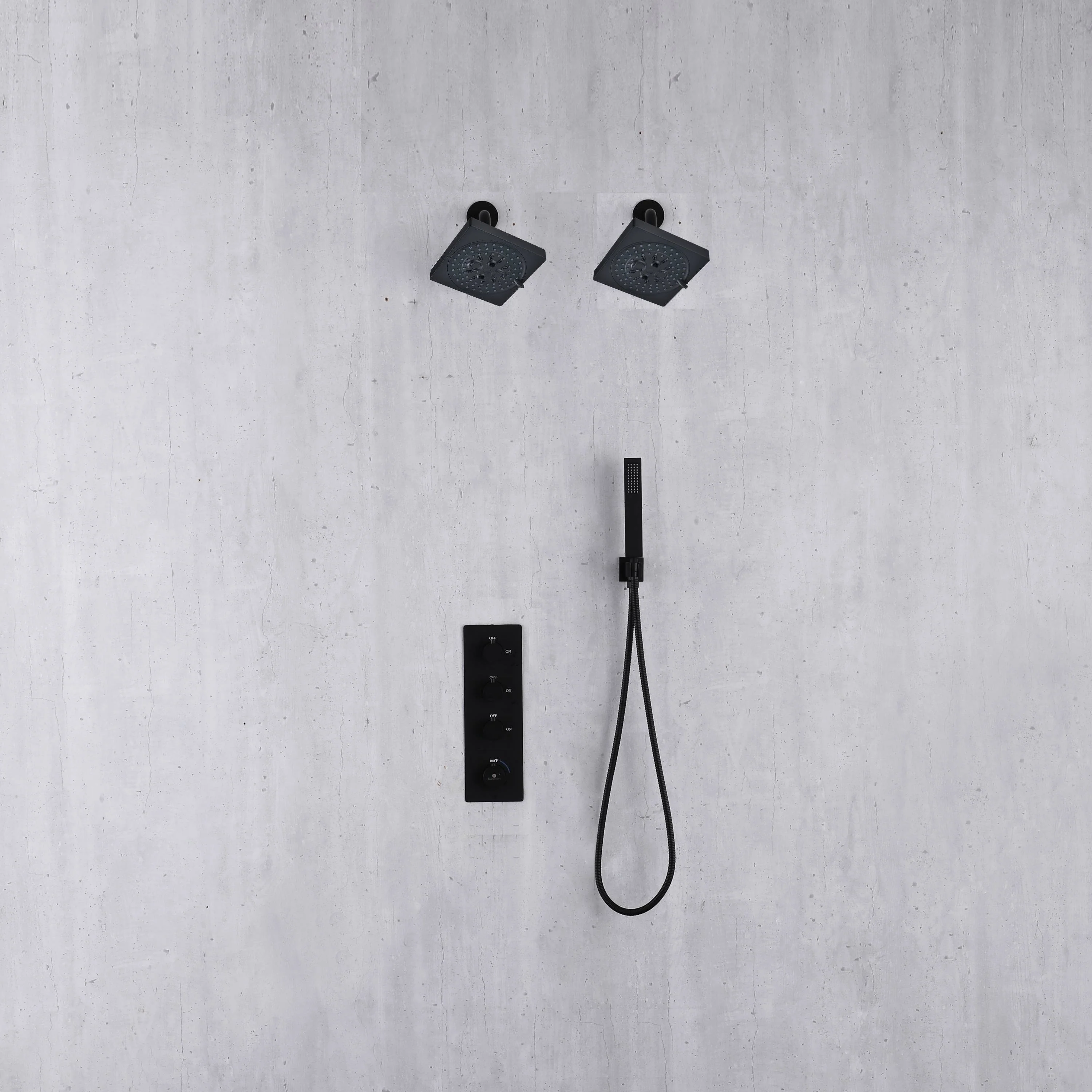 Matte Black wall mounted dual regular shower head 3 way thermostatic shower faucet - Image 4