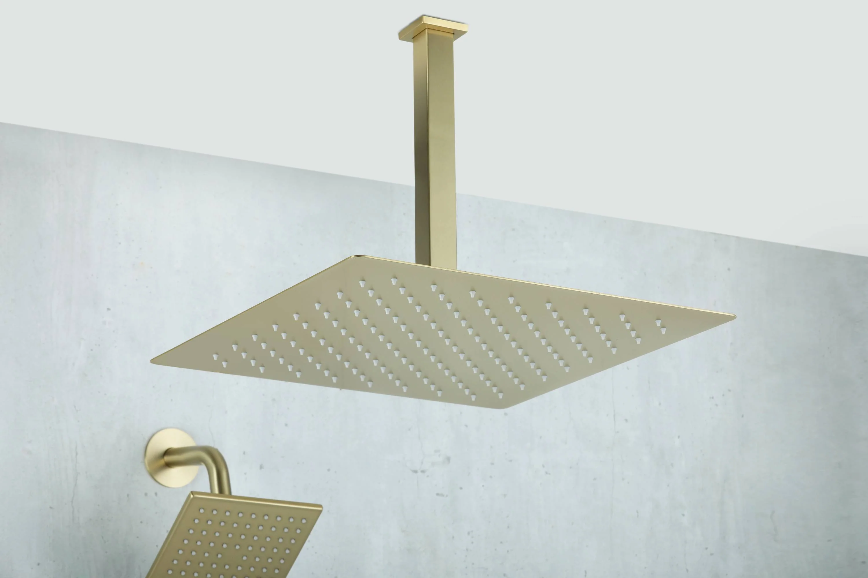 12-Inch or 16-Inch Brushed Gold Ceiling-Mount Rainfall Shower System with 3-Way Digital Regular Rough-In Valve and 6-Inch Wall-Mount High-Pressure Brass Shower Head - Image 5