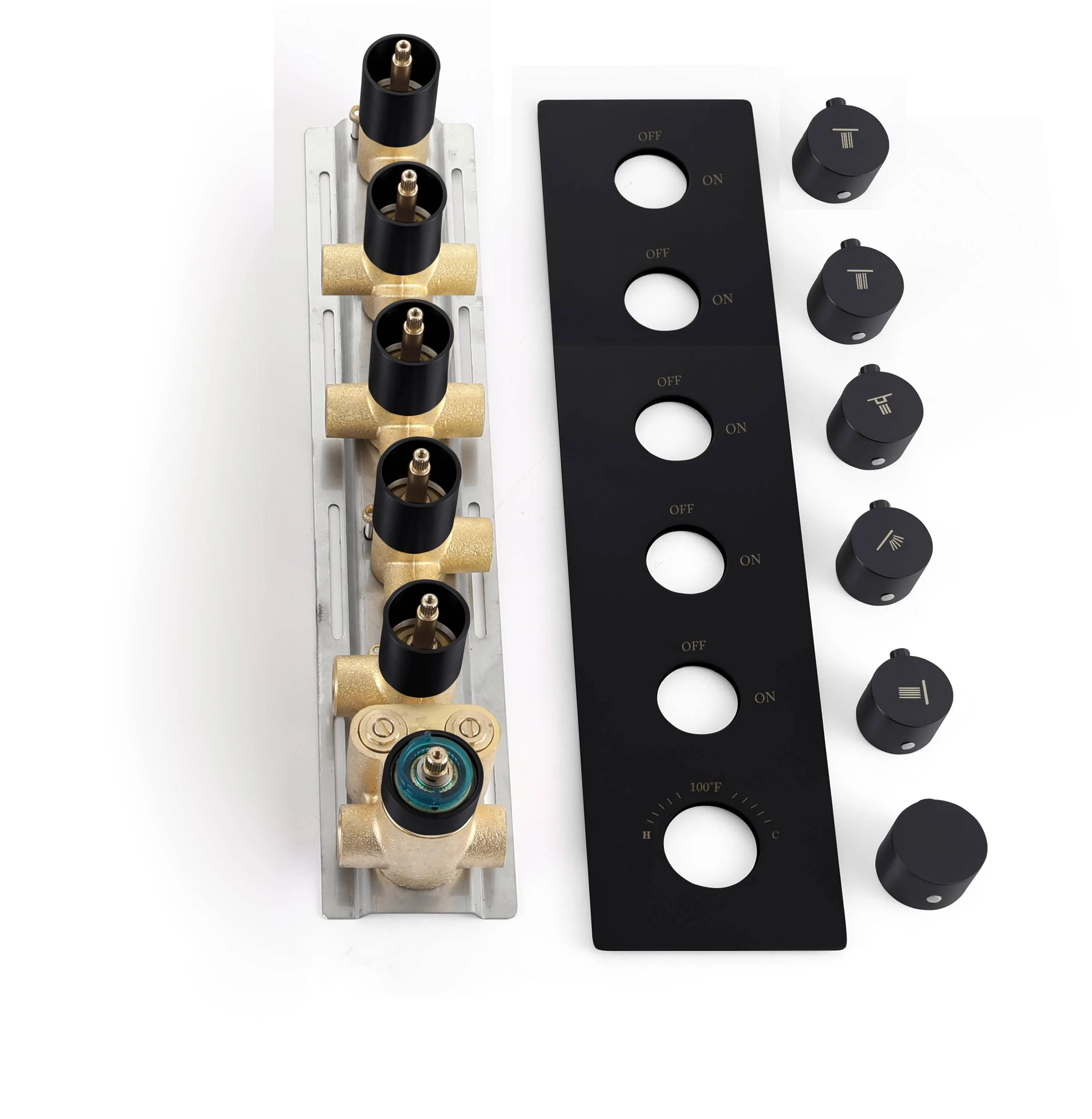 Matte Black 5-Way Thermostatic Shower System with 23x15-Inch LED Music Showerhead, Regular Shower Head, and Body Jets, Flush-Mounted Design - Image 15
