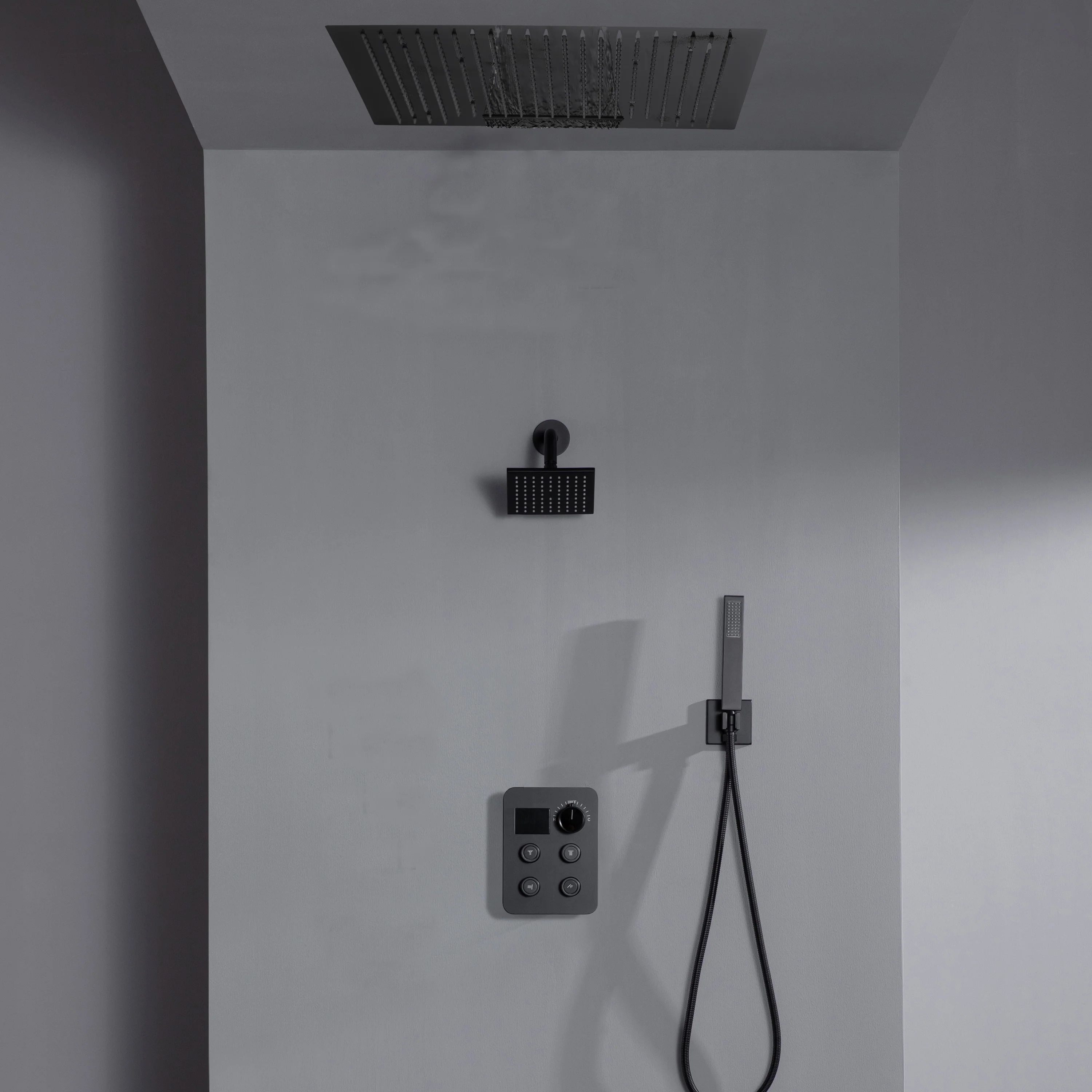 24 inch flush mount rainfall waterfall shower head 4 way thermostatic shower faucet with handle wand and regular head - Image 21