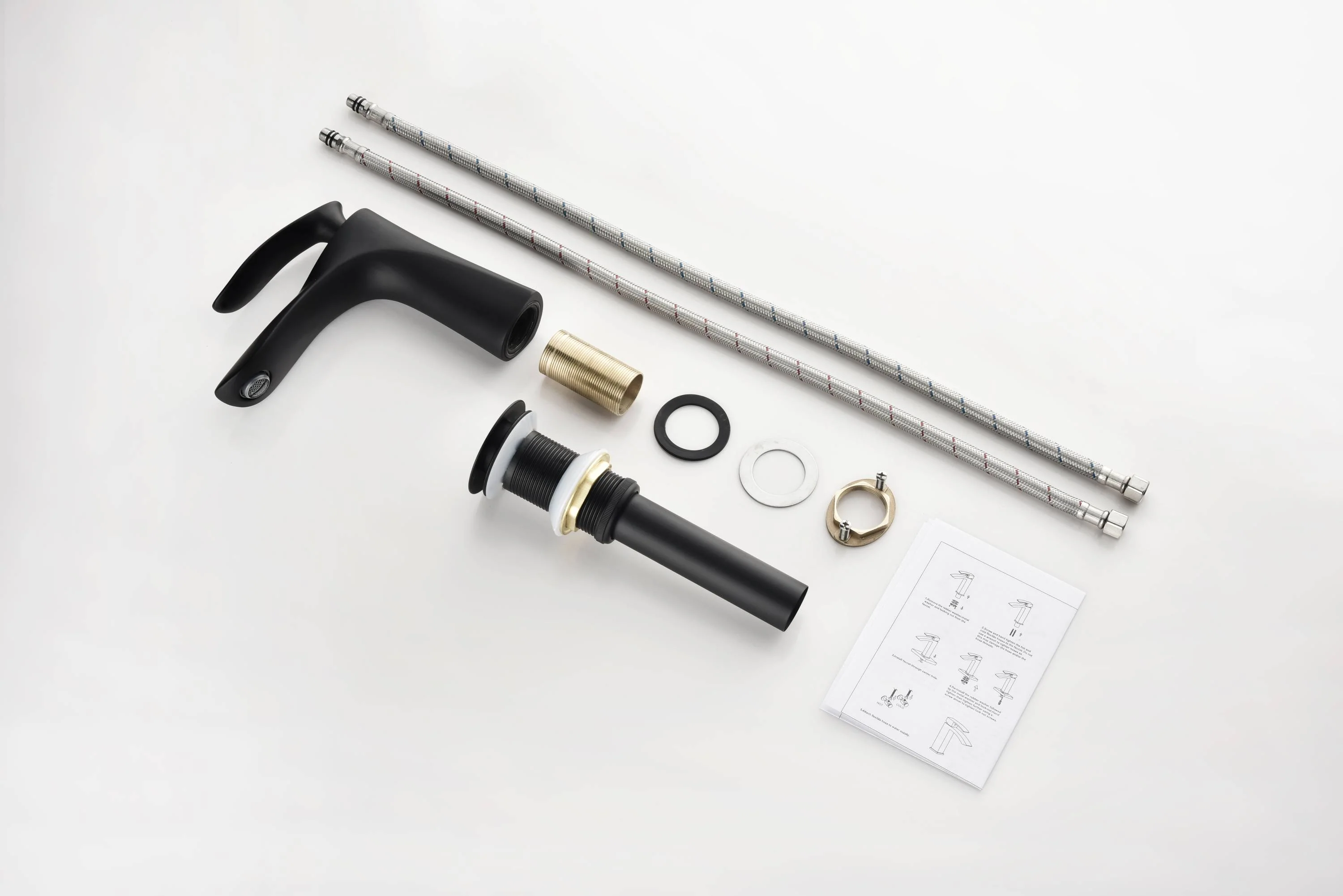 matte black single handle bathroom sink faucet with pop up non-overflow brass drain - Image 6