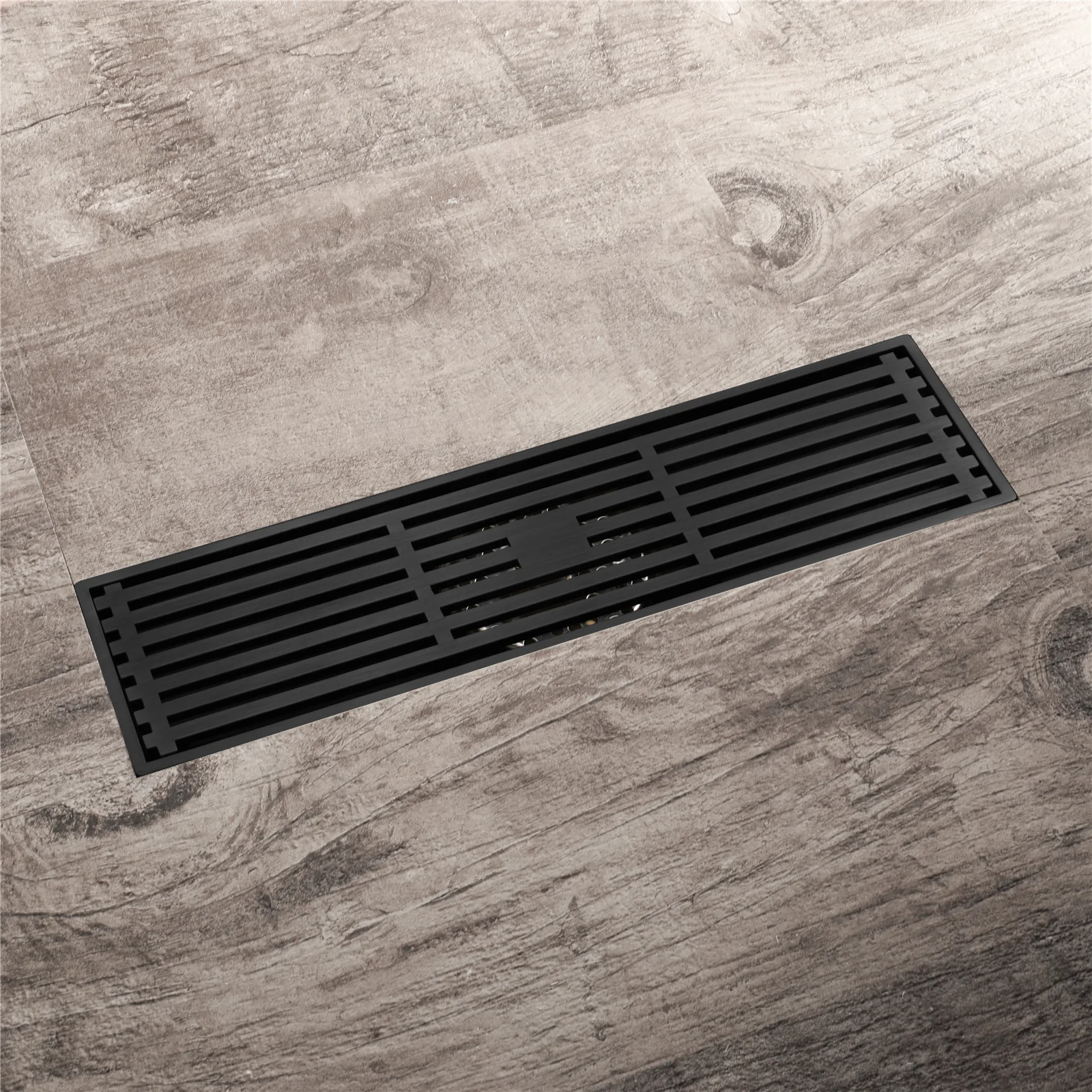 12-Inch Matte Black Rectangular Floor Drain - Square Hole Pattern Cover Grate - Removable - Includes Accessories - Image 2