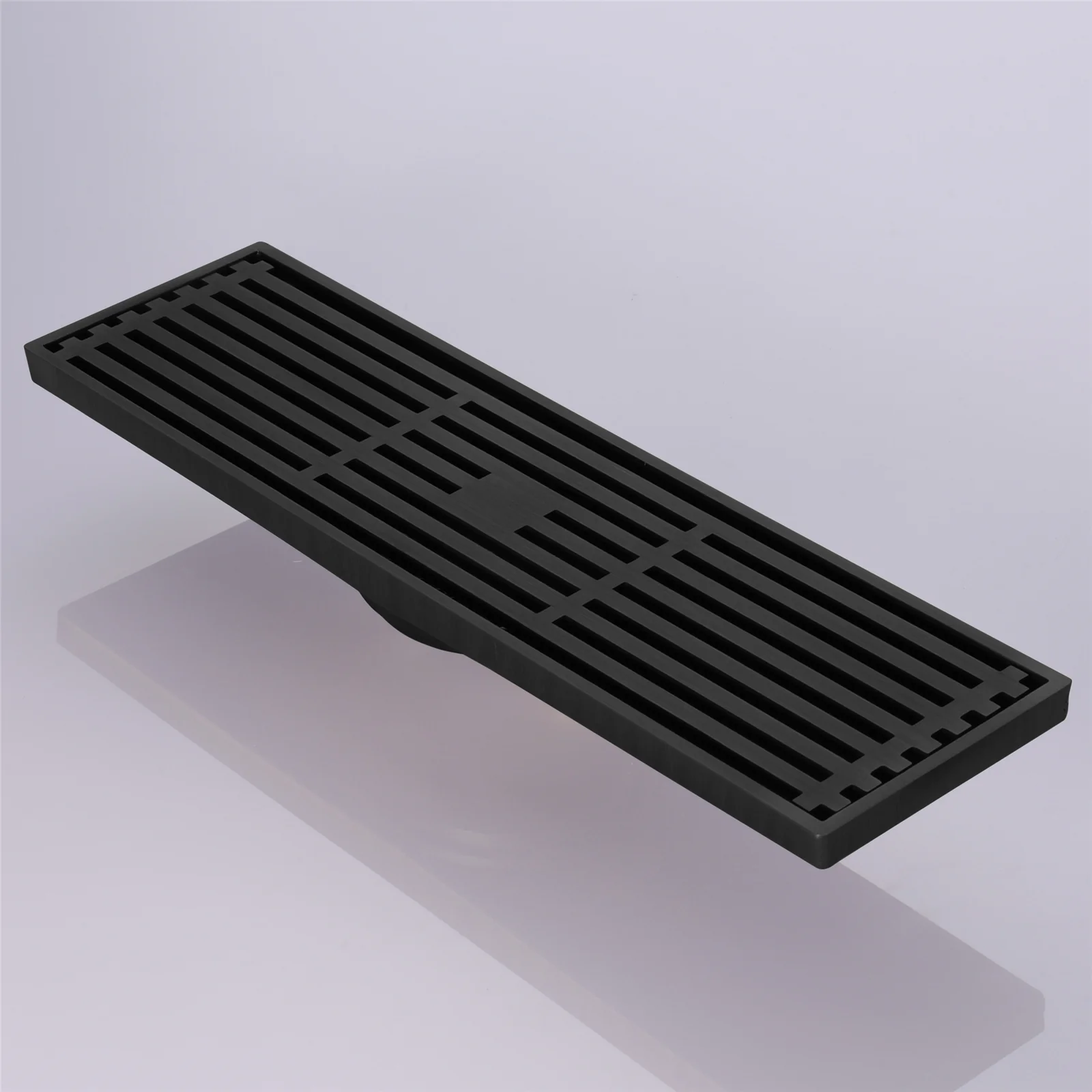 12-Inch Matte Black Rectangular Floor Drain - Square Hole Pattern Cover Grate - Removable - Includes Accessories - Image 5