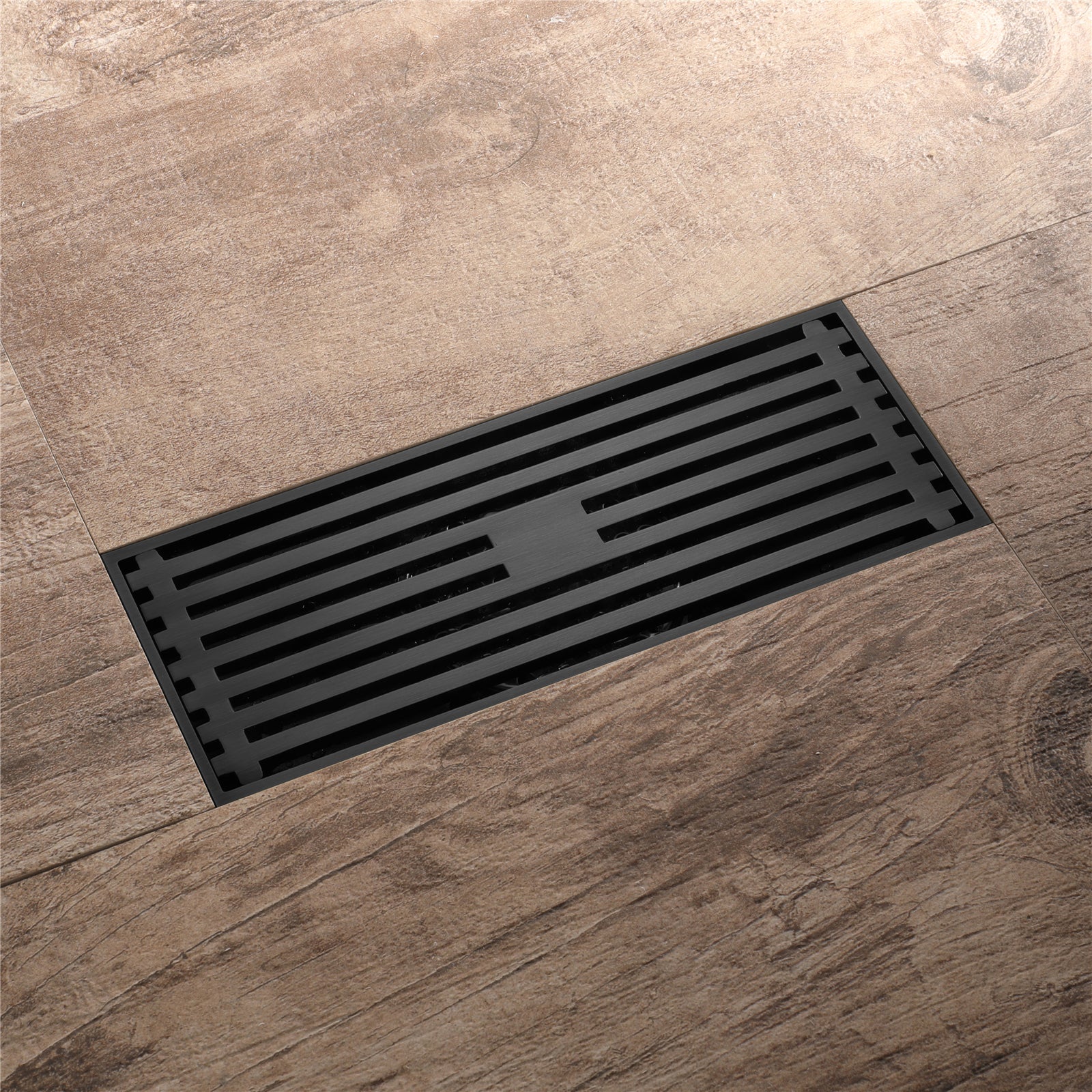 8 Inch Shower Linear Matte black Drain Rectangular Floor Drain with Accessories Square Hole Pattern Cover Grate Removable Matte Black Brass - Image 2