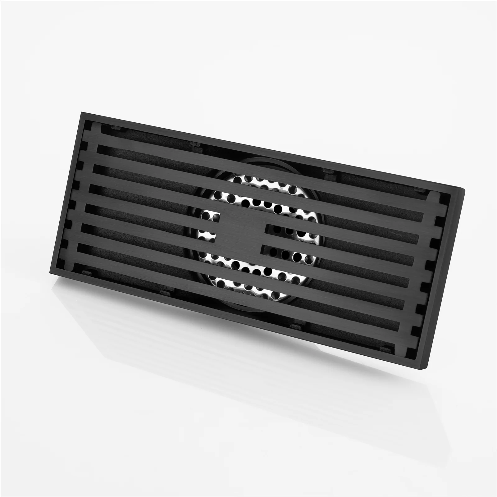 8 Inch Shower Linear Matte black Drain Rectangular Floor Drain with Accessories Square Hole Pattern Cover Grate Removable Matte Black Brass - Image 5
