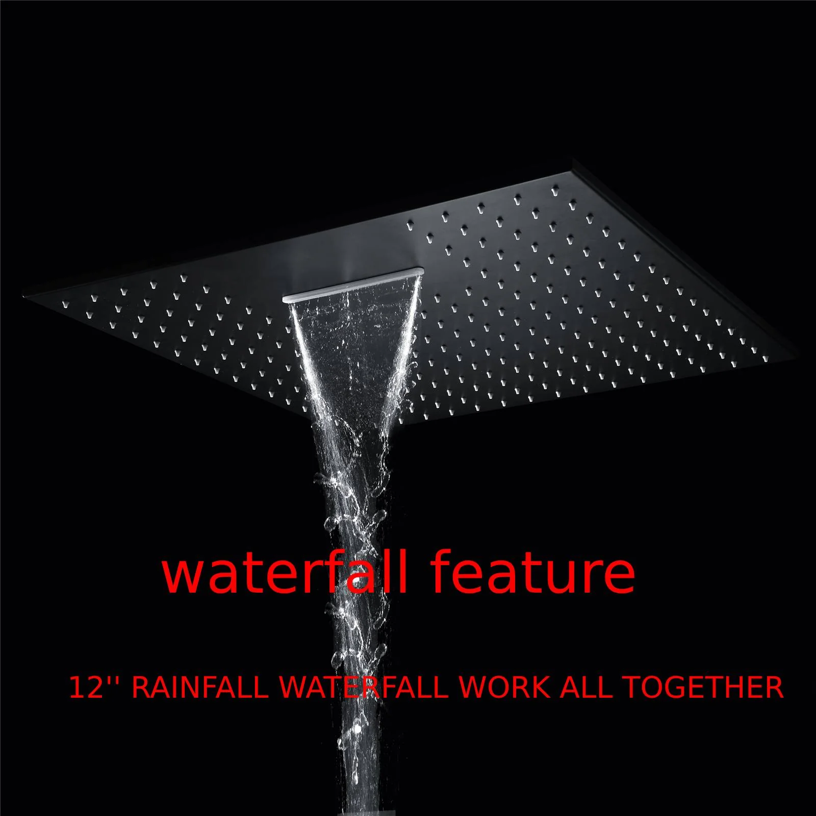 Matte Black Wall Mount 6" Regular Shower Head with 12" or 16" Rainfall Head, 3-Way Thermostatic System - Image 24