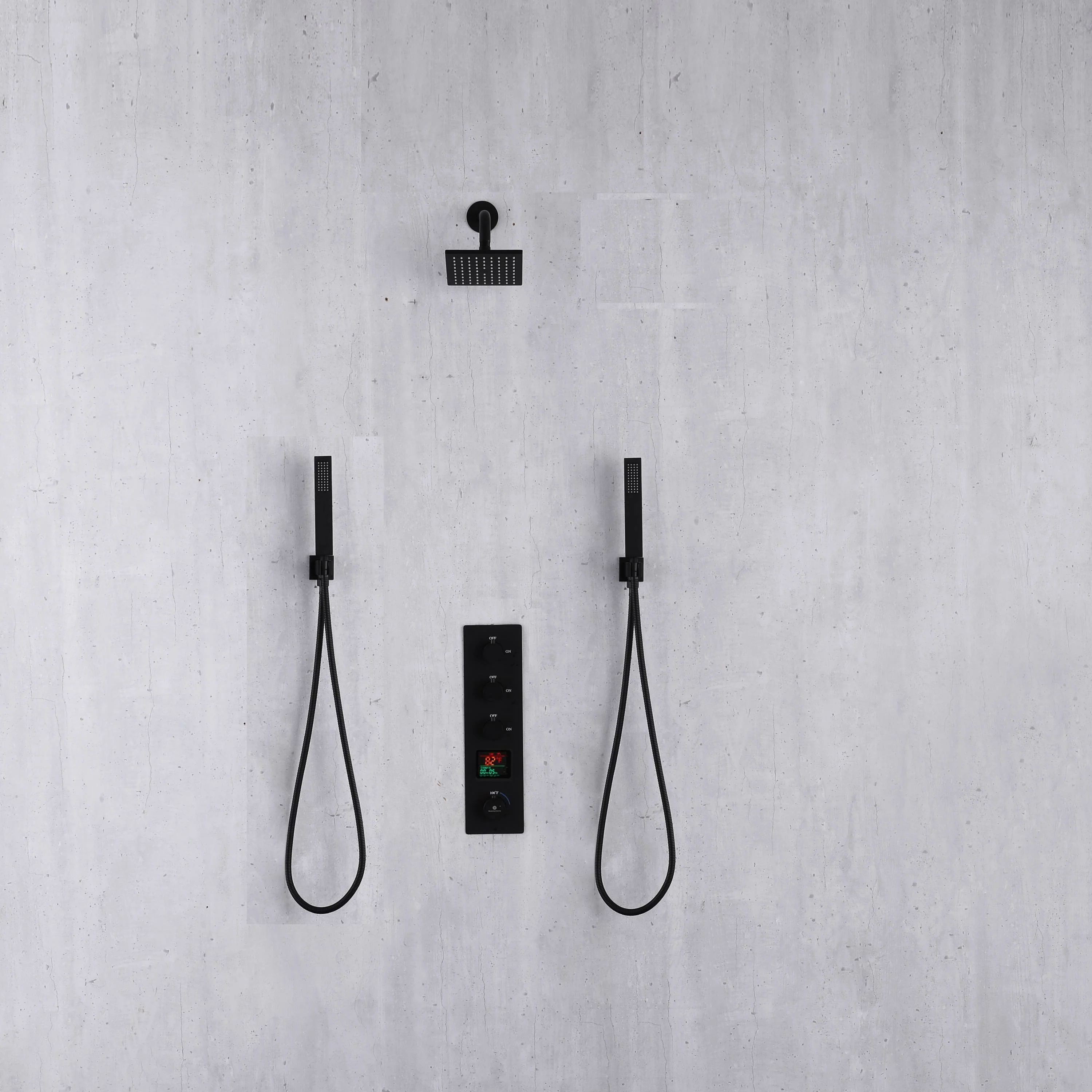 Matte Black 6-Inch Wall Mounted Shower Head with 3-Way Thermostatic Shower Faucet and Dual Handle Control - Image 2