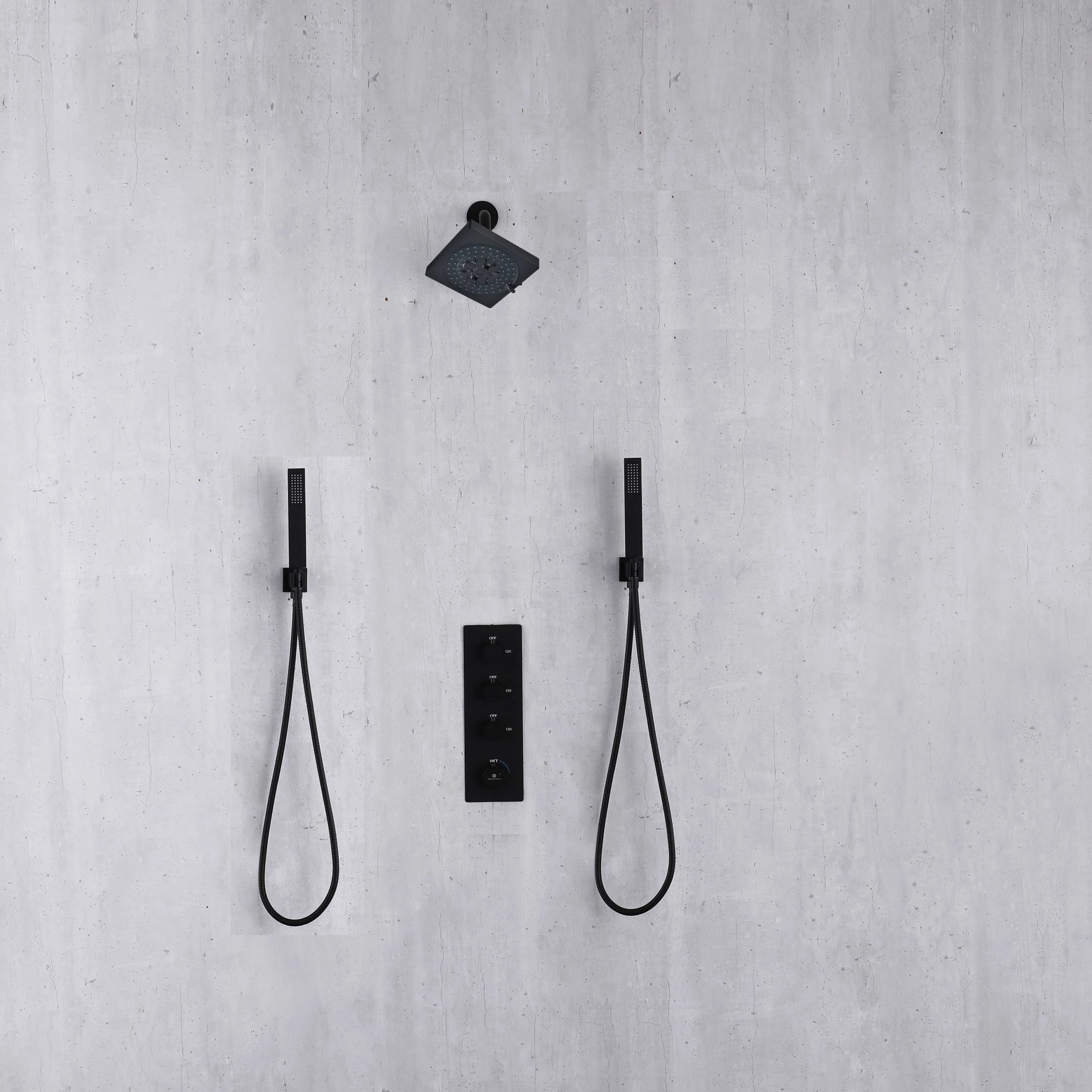 Matte Black 6-Inch Wall Mounted Shower Head with 3-Way Thermostatic Shower Faucet and Dual Handle Control - Image 3