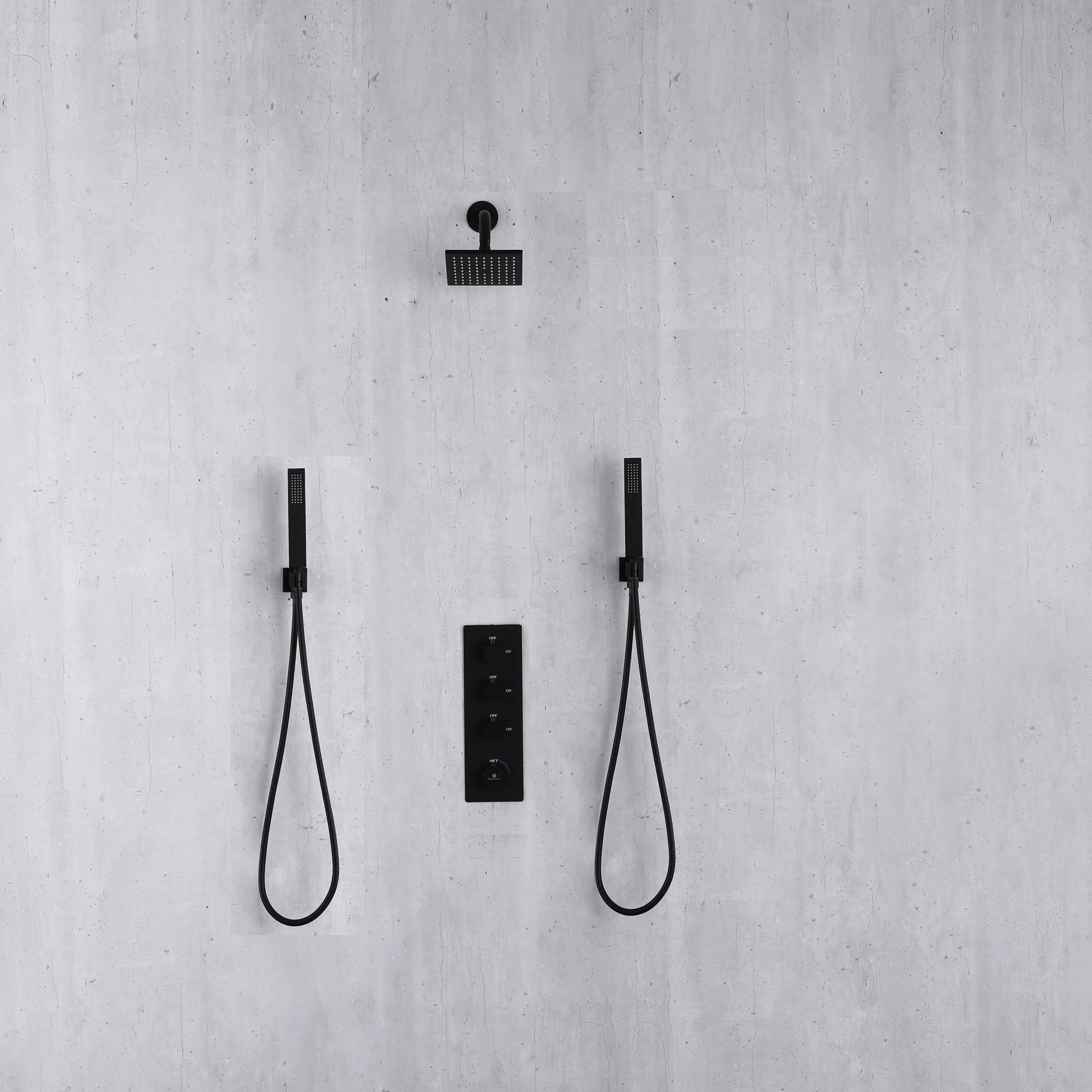 Matte Black 6-Inch Wall Mounted Shower Head with 3-Way Thermostatic Shower Faucet and Dual Handle Control - Image 4