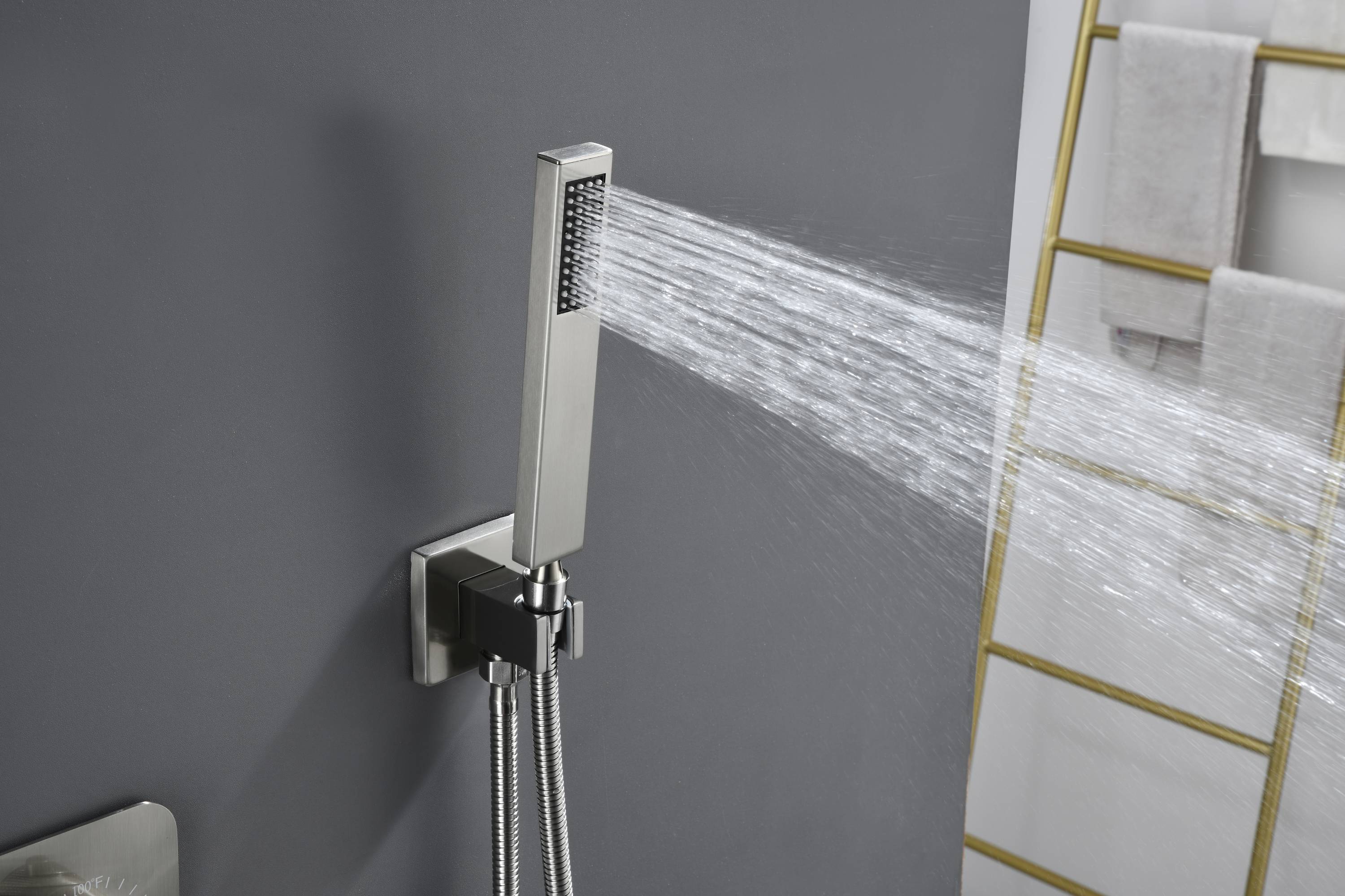 Matte Black or Brushed Gold or Brushed Nickel 16 x 8 inch rainfall Flush mount  Shower Head 3-Way Thermostatic Shower Faucet with 6'' regular head - Image 12