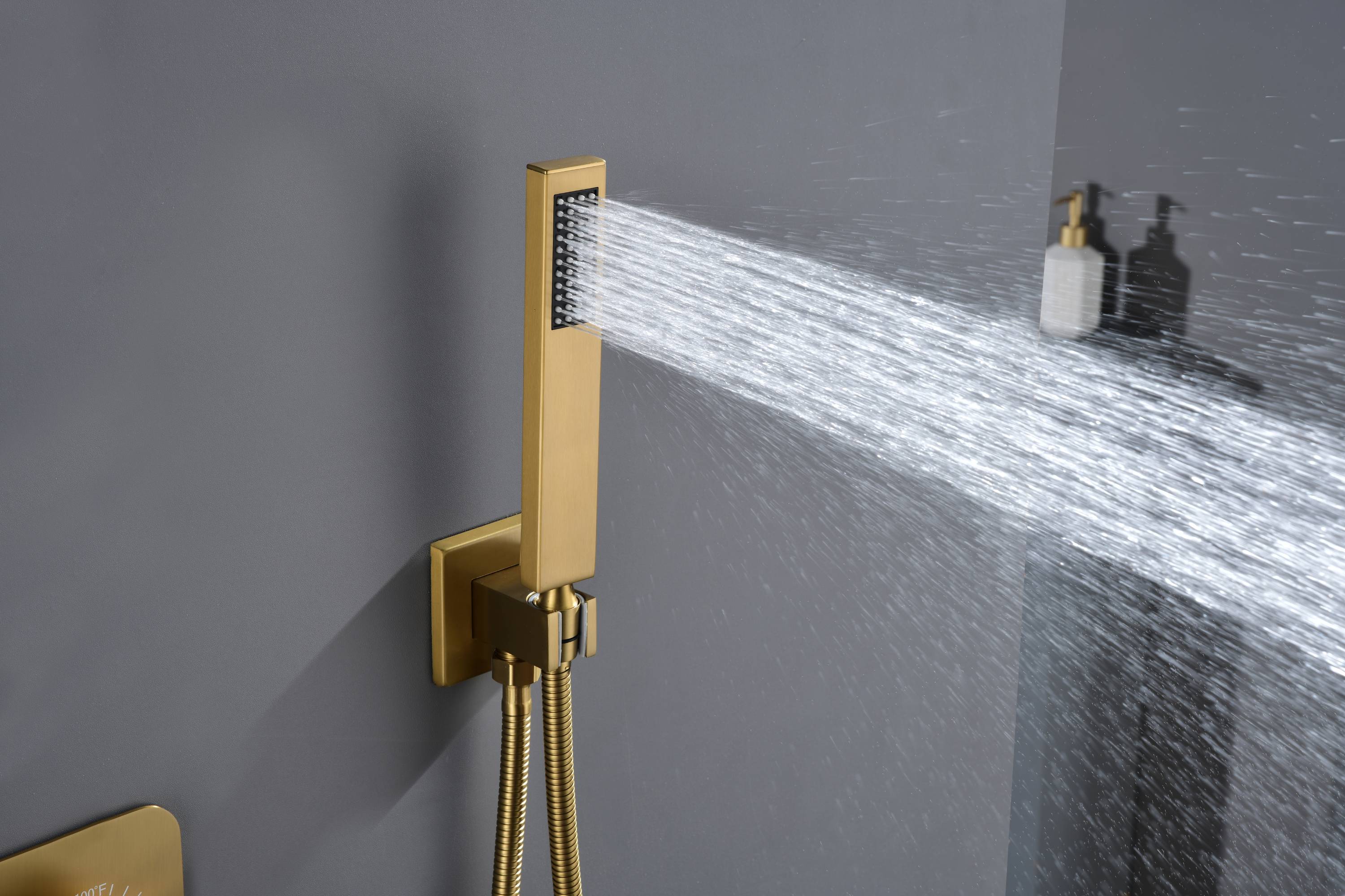 Matte Black or Brushed Gold or Brushed Nickel 16 x 8 inch rainfall Flush mount  Shower Head 3-Way Thermostatic Shower Faucet with 6'' regular head - Image 25