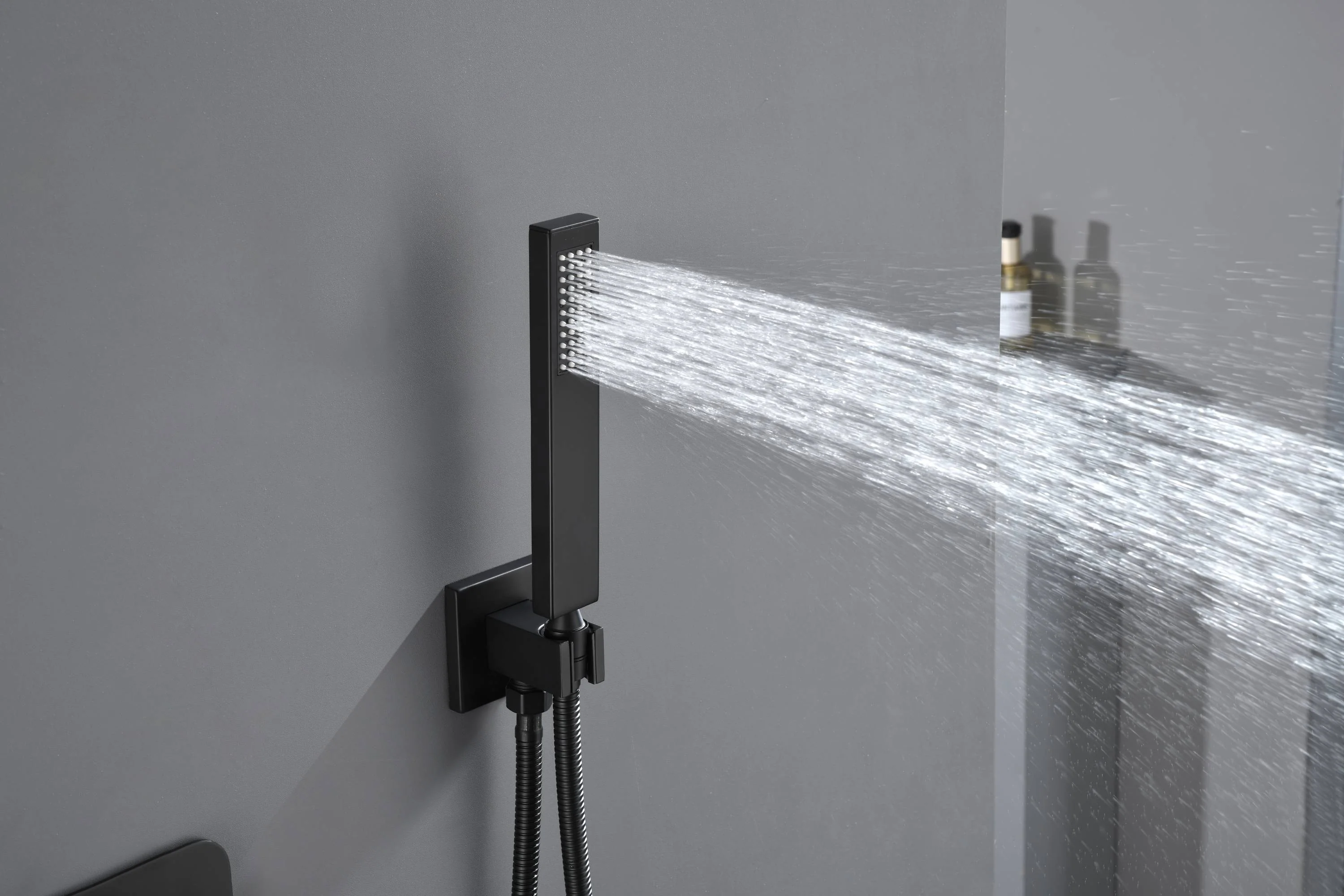Matte Black or Brushed Gold or Brushed Nickel 16 x 8 inch rainfall Flush mount  Shower Head 3-Way Thermostatic Shower Faucet with 6'' regular head - Image 43