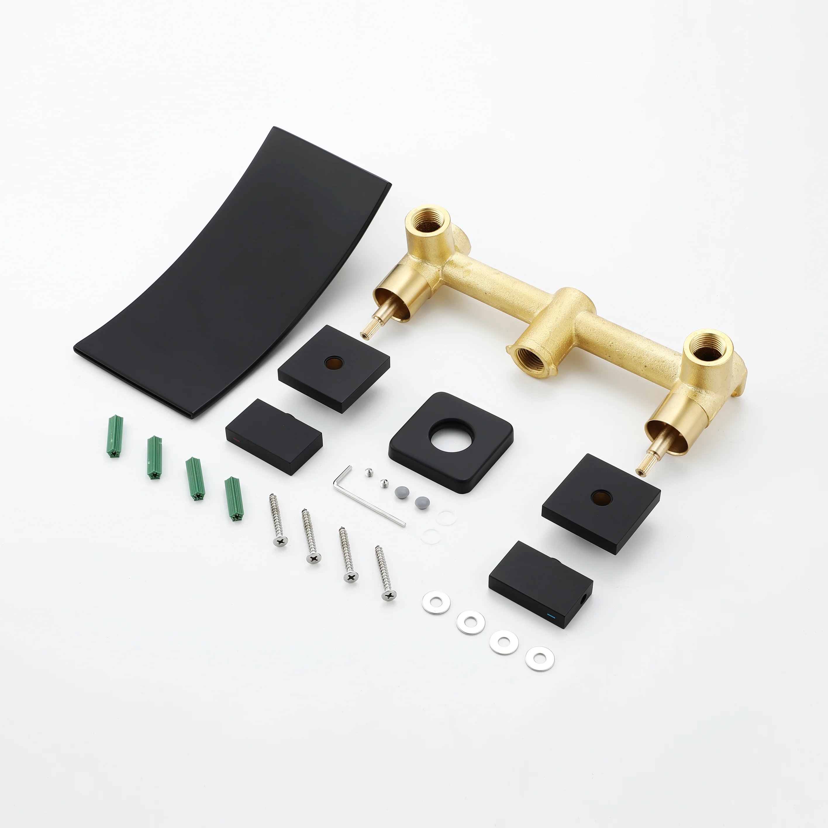 Matte Black Wall Mount Waterfall Bathroom Sink Faucet with Overflow Brass Pop-Up Drain - Image 10